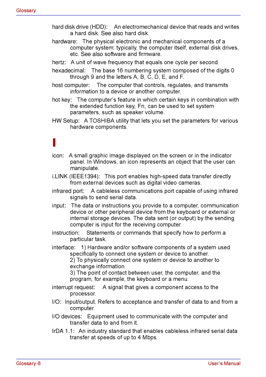 Toshiba TECRA M5 user manual Glossary-8 User’s Manual 