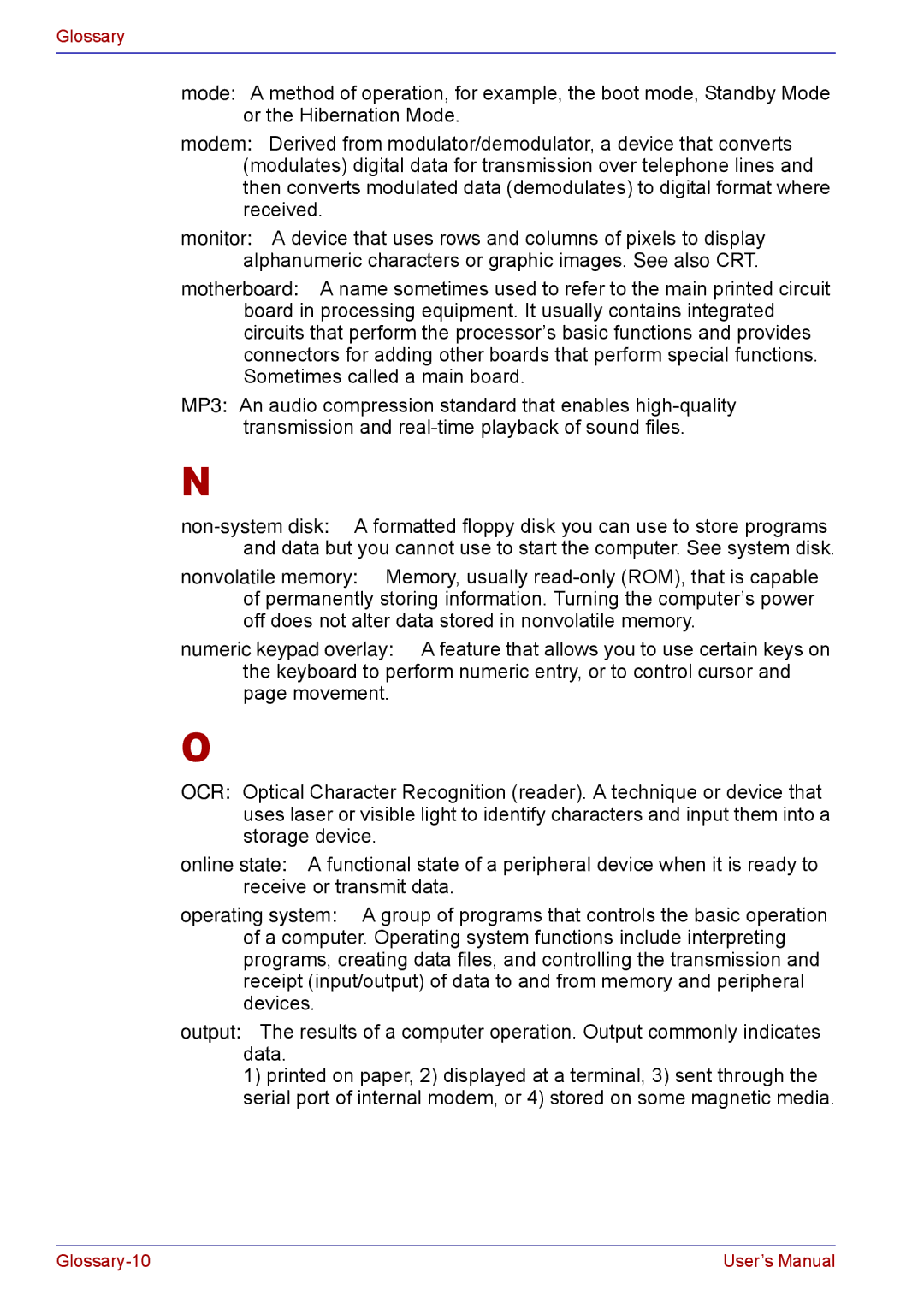 Toshiba TECRA M5 user manual Glossary-10 User’s Manual 