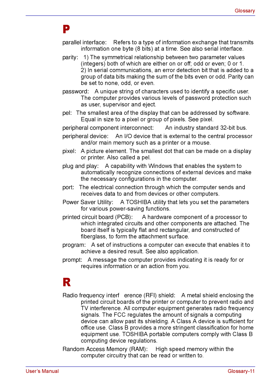 Toshiba TECRA M5 user manual Glossary-11 