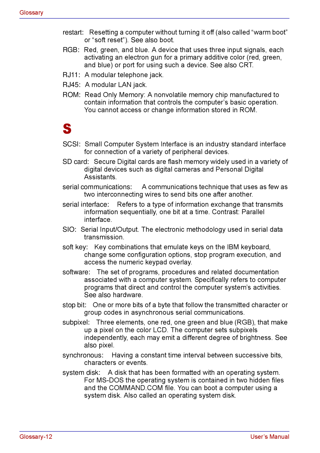 Toshiba TECRA M5 user manual Glossary-12 User’s Manual 