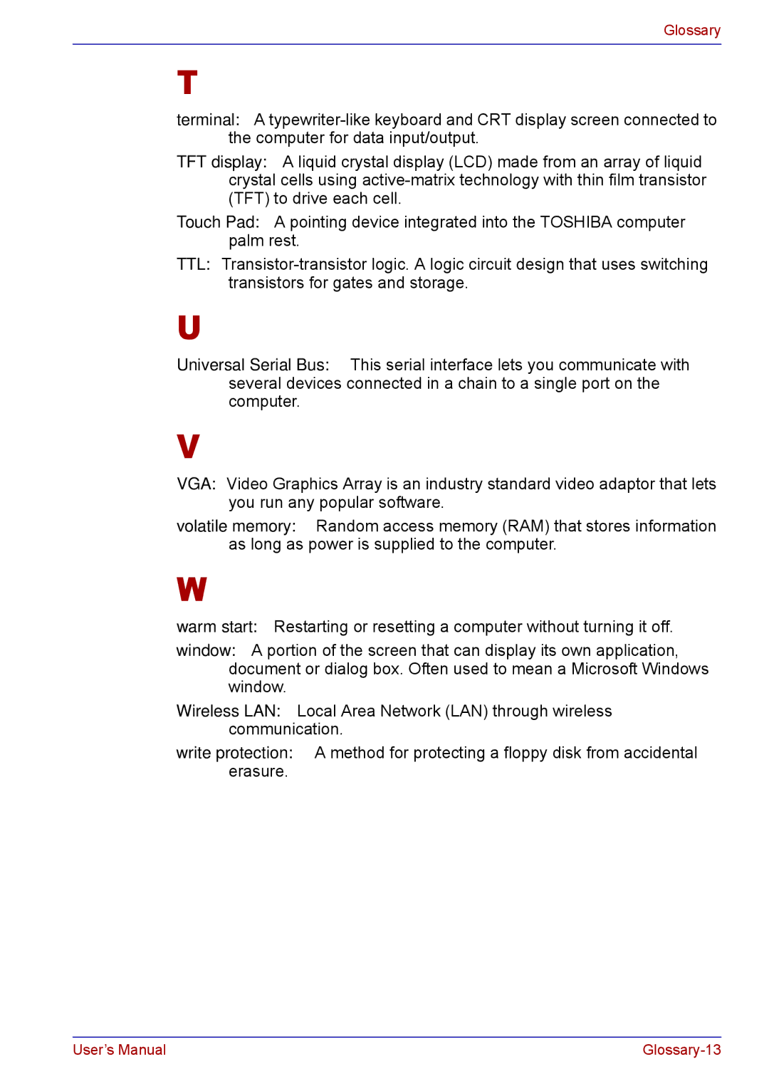 Toshiba TECRA M5 user manual Glossary-13 