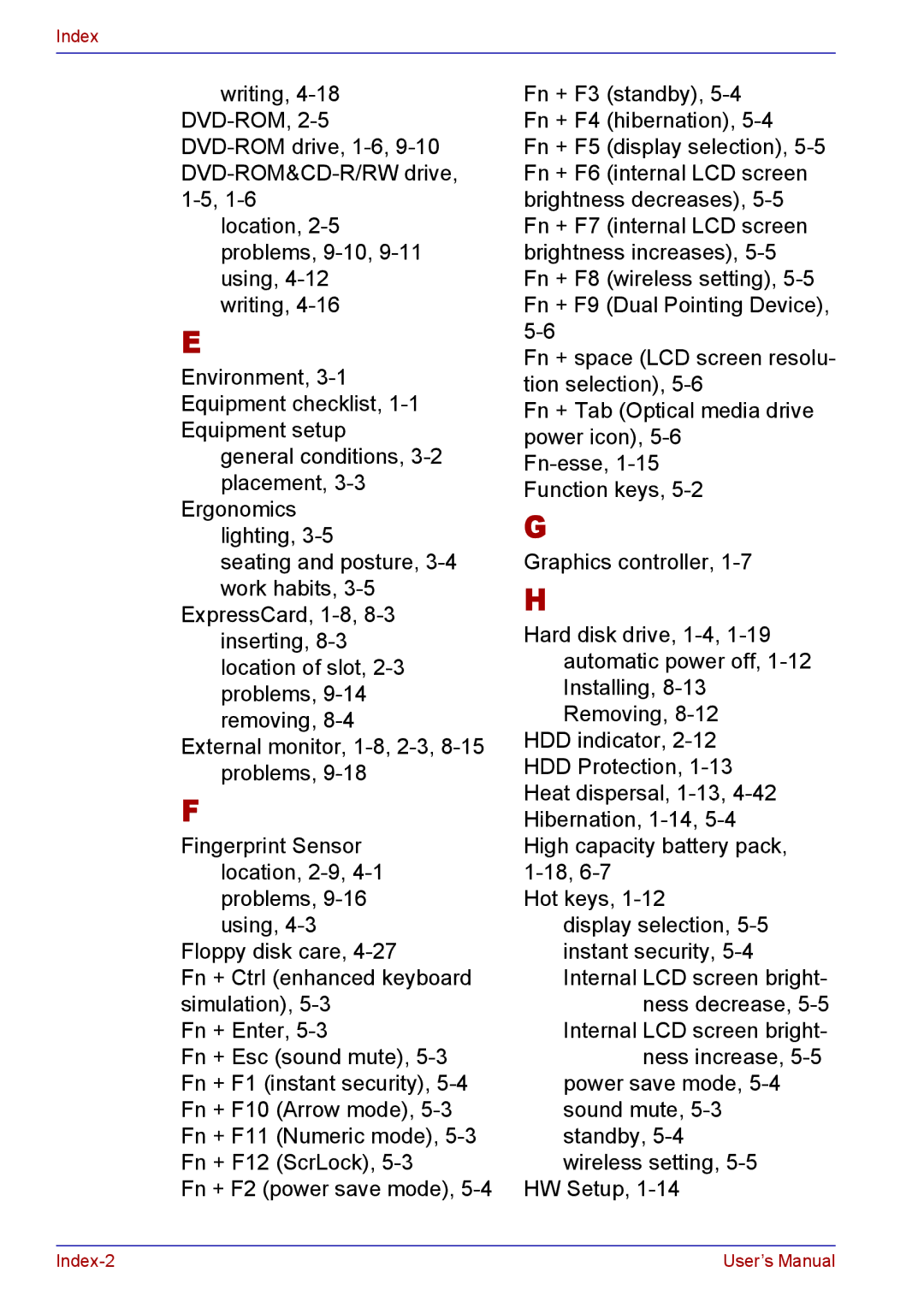 Toshiba TECRA M5 user manual Index 