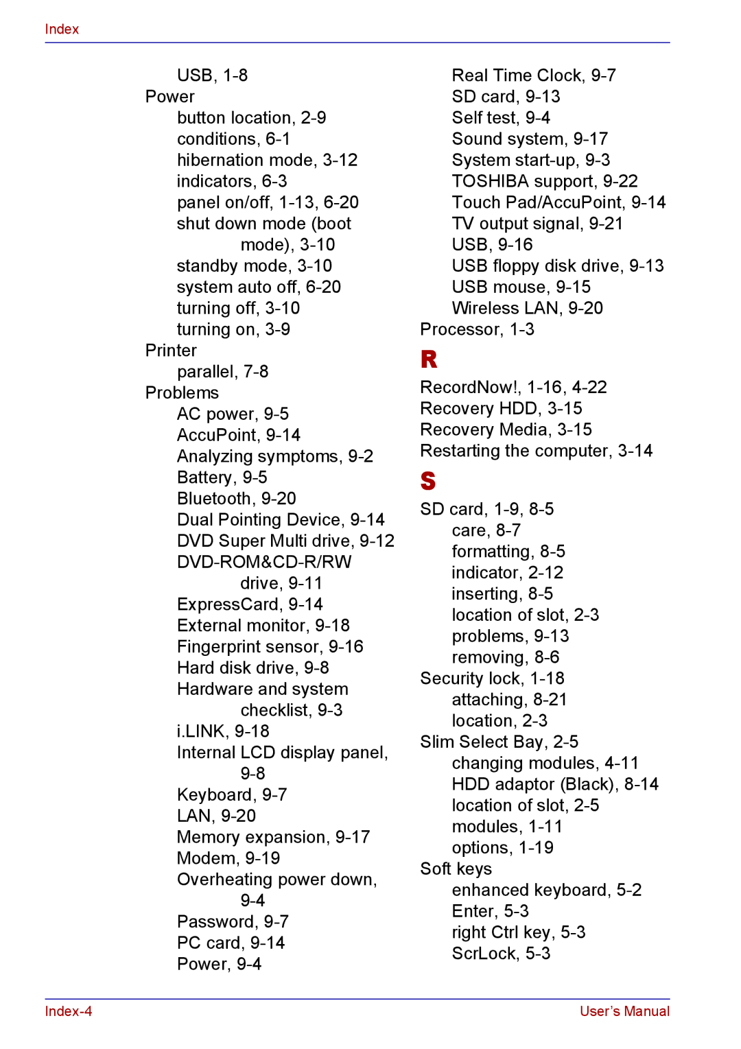 Toshiba TECRA M5 user manual Index-4 User’s Manual 