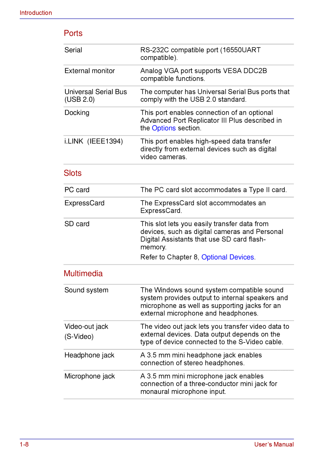 Toshiba TECRA M5 user manual Ports, Slots, Multimedia 