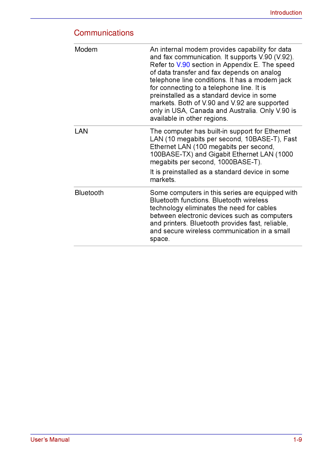 Toshiba TECRA M5 user manual Communications, Modem, Bluetooth 