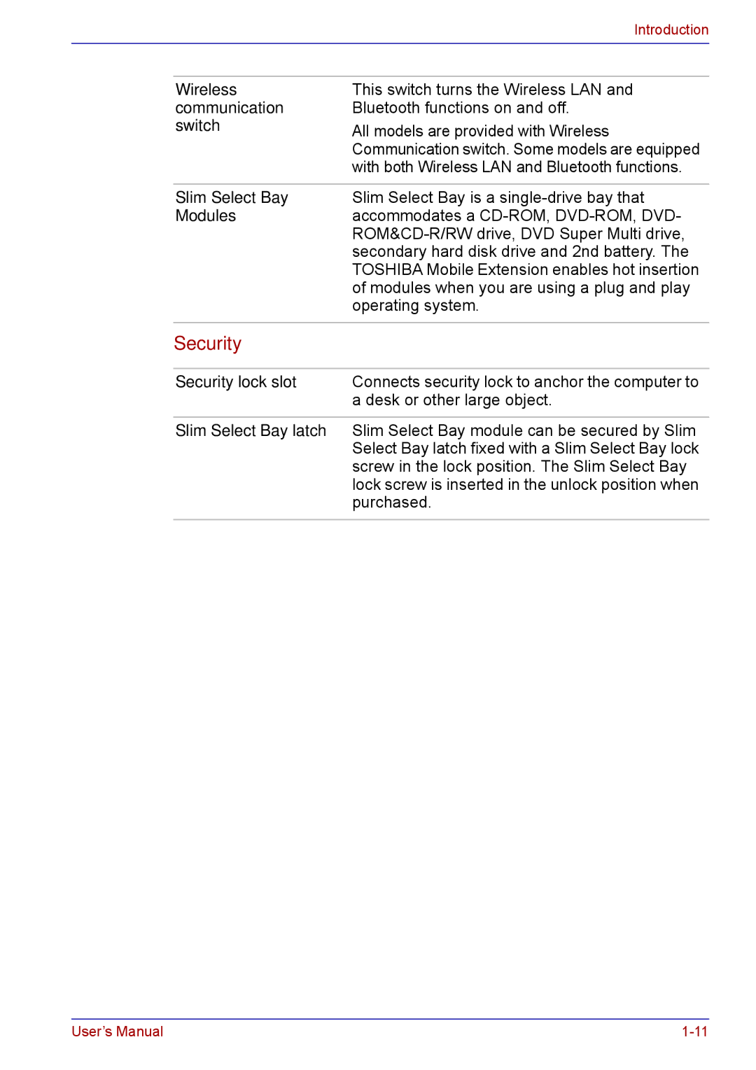 Toshiba TECRA M5 user manual Security 