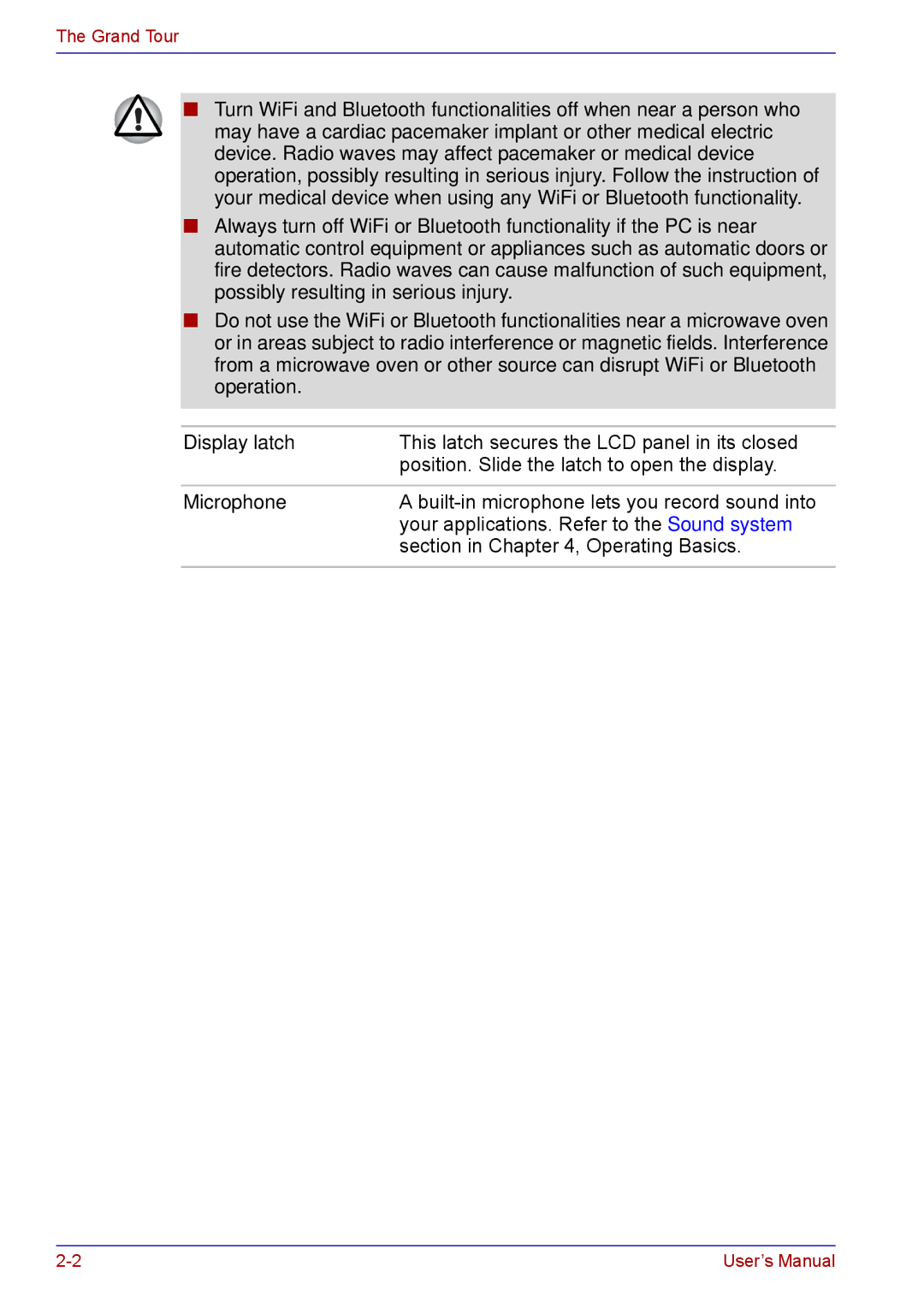 Toshiba TECRA M5 user manual Display latch, Microphone 