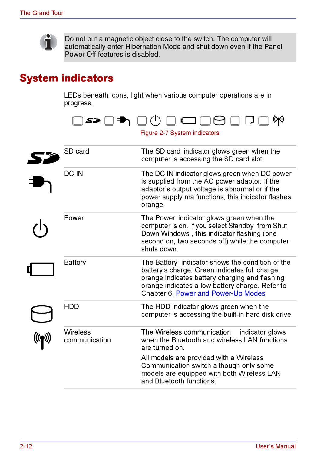 Toshiba TECRA M5 user manual System indicators, Power, Battery 