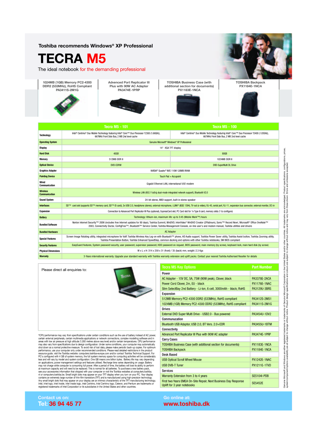 Toshiba TECRA M5 manual Technology, Operating System, Display, Hard Disk, Memory, Optical Device, Graphics Adapter, Wired 