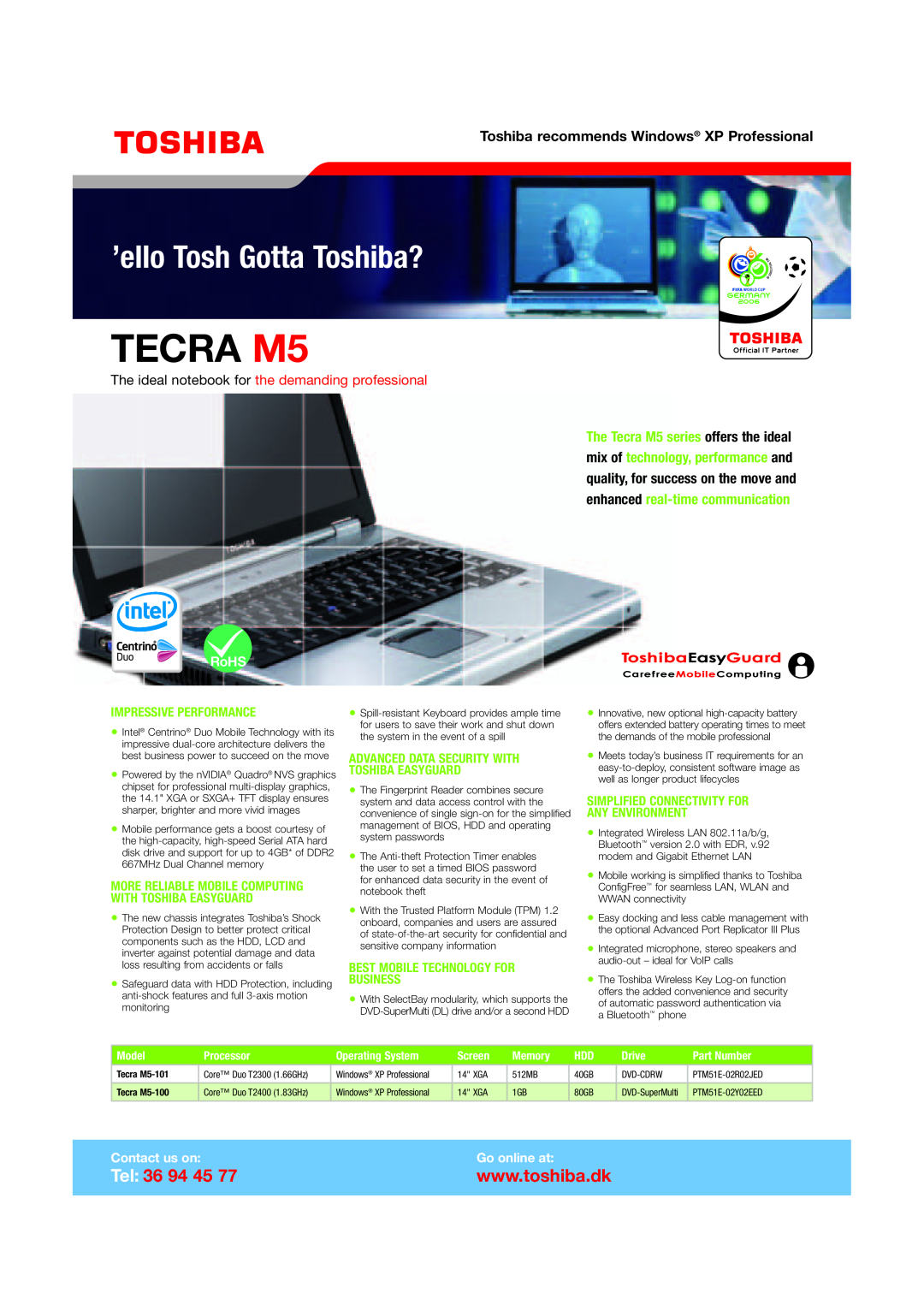 Toshiba TECRA M5 manual Toshiba recommends Windows XP Professional, The ideal notebook for the demanding professional 