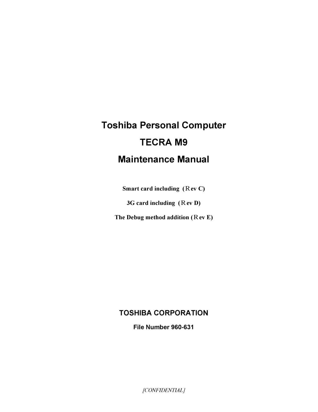 Toshiba TECRA M9 manual Toshiba Personal Computer, Tecra M9, Maintenance Manual, Toshiba Corporation, File Number 