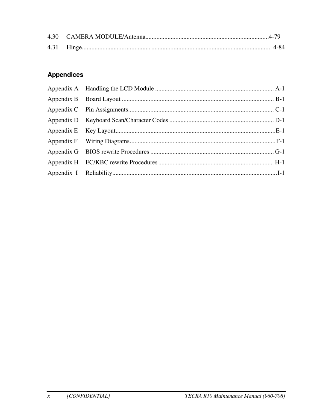 Toshiba TECRA R10 manual Appendices 