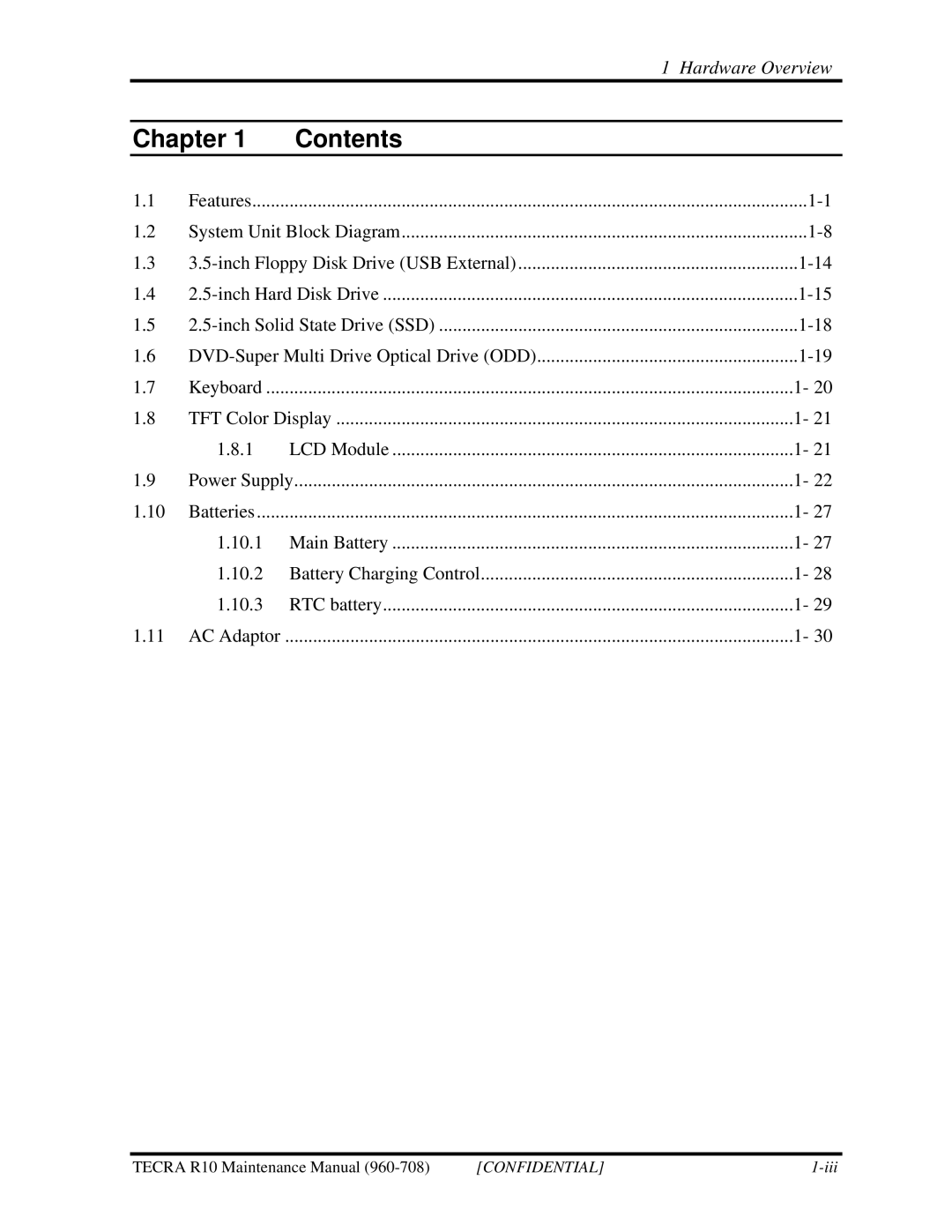 Toshiba TECRA R10 manual Chapter Contents 