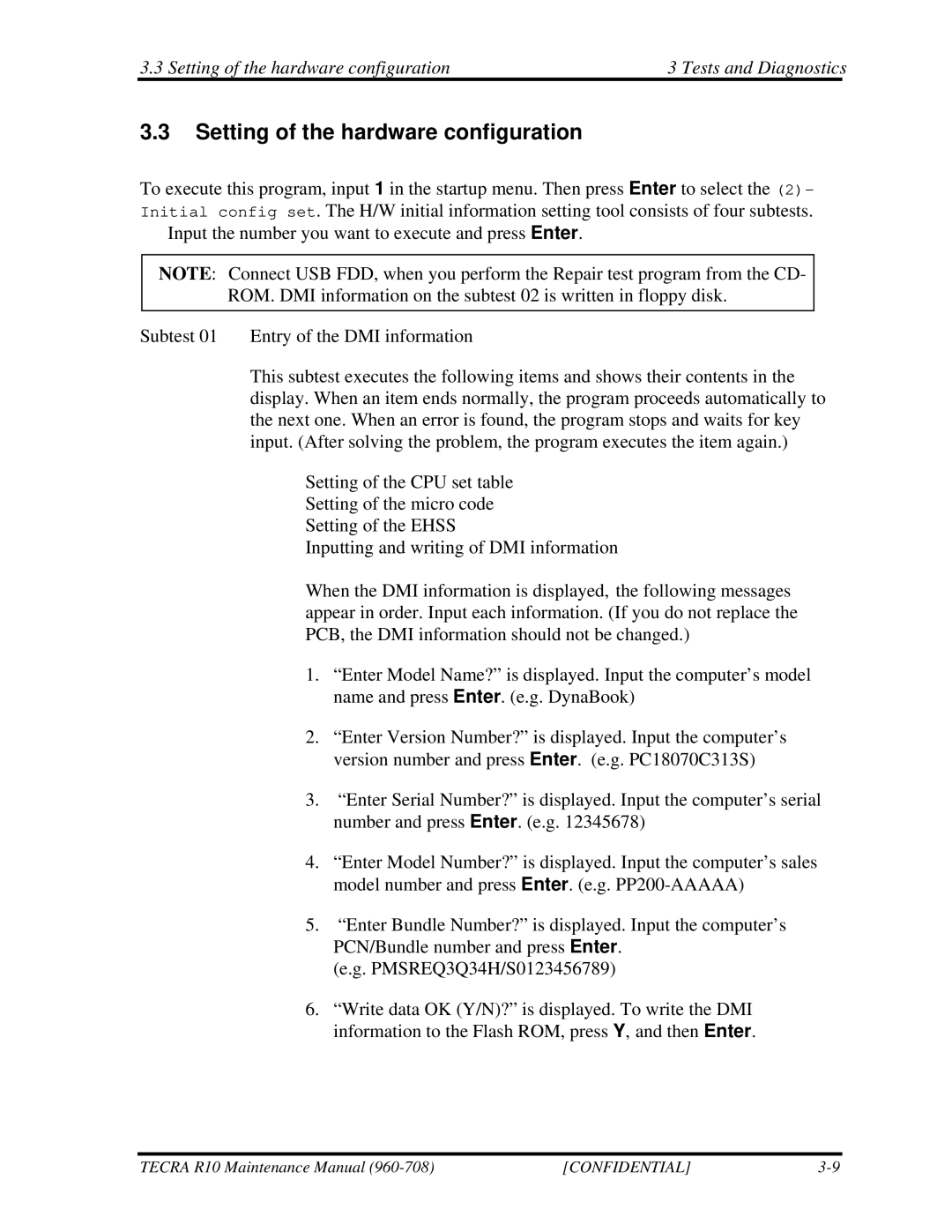 Toshiba TECRA R10 manual Setting of the hardware configuration Tests and Diagnostics 