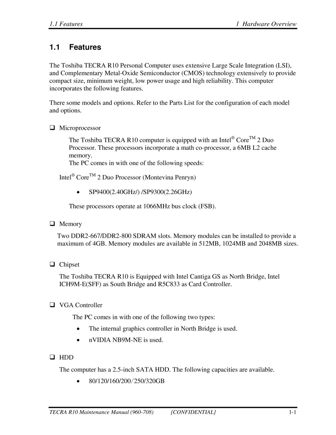 Toshiba TECRA R10 manual Features Hardware Overview 