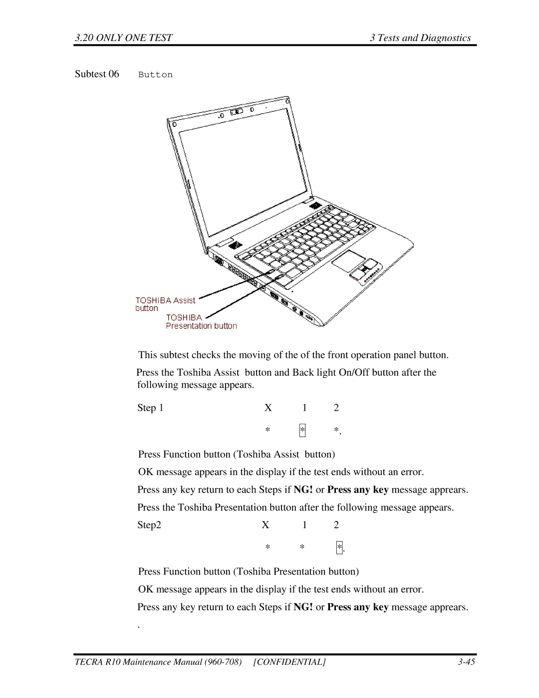 Toshiba TECRA R10 manual Subtest 06 Button 