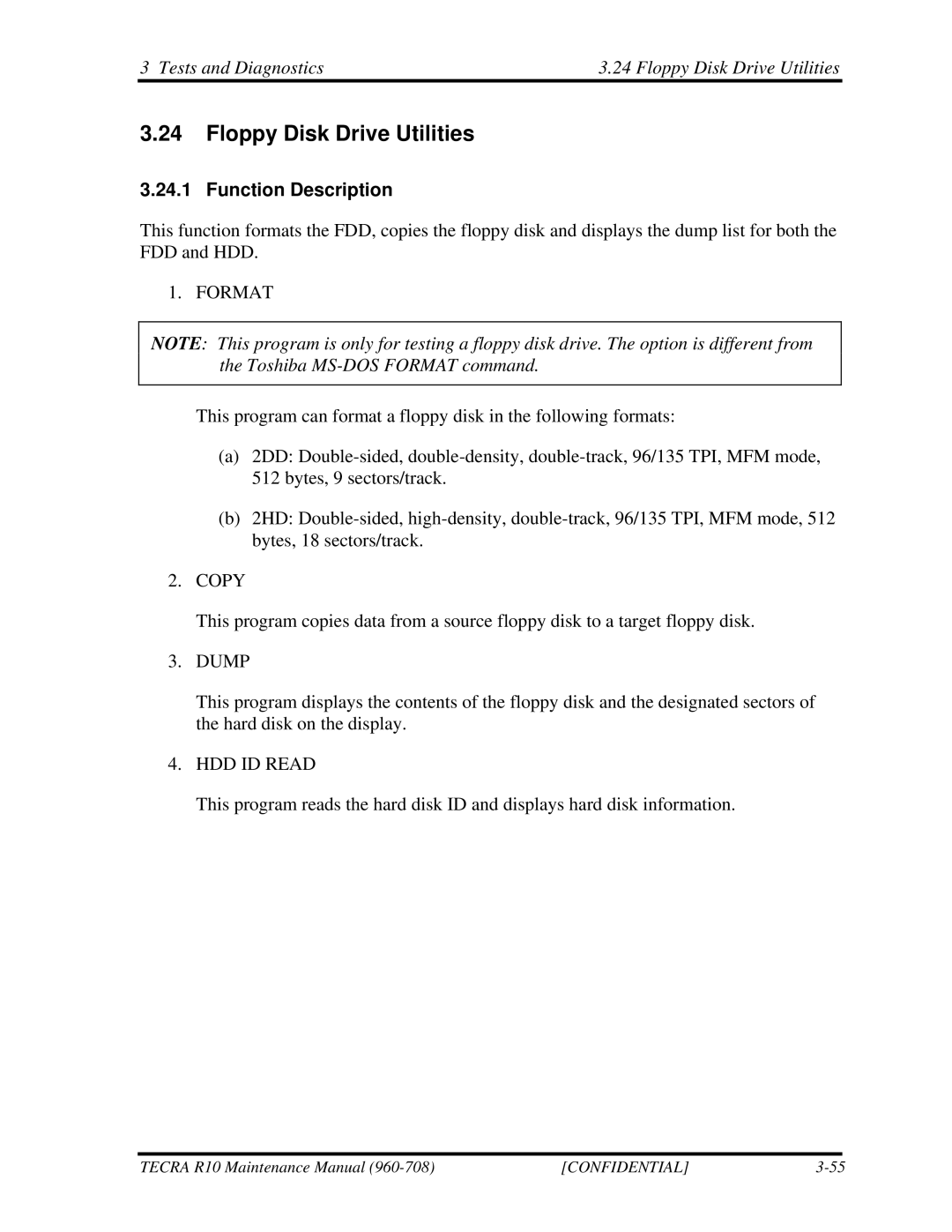 Toshiba TECRA R10 manual Tests and Diagnostics Floppy Disk Drive Utilities 