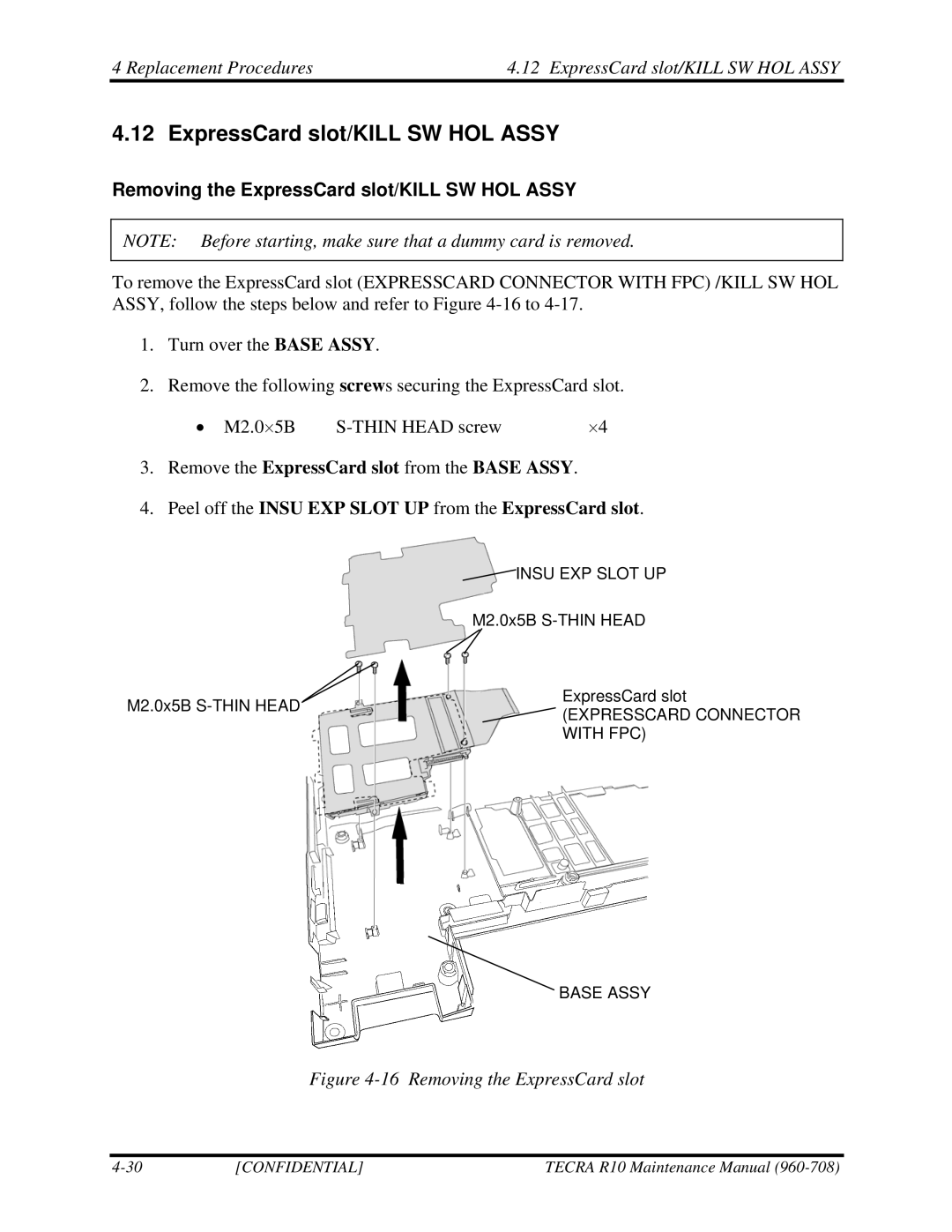 Toshiba TECRA R10 manual Removing the ExpressCard slot 