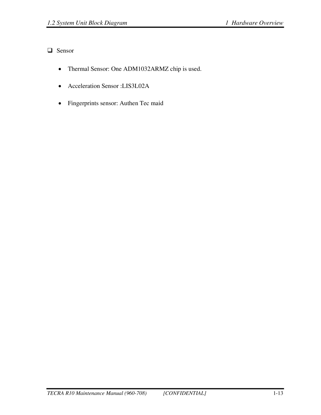 Toshiba TECRA R10 manual System Unit Block Diagram Hardware Overview 