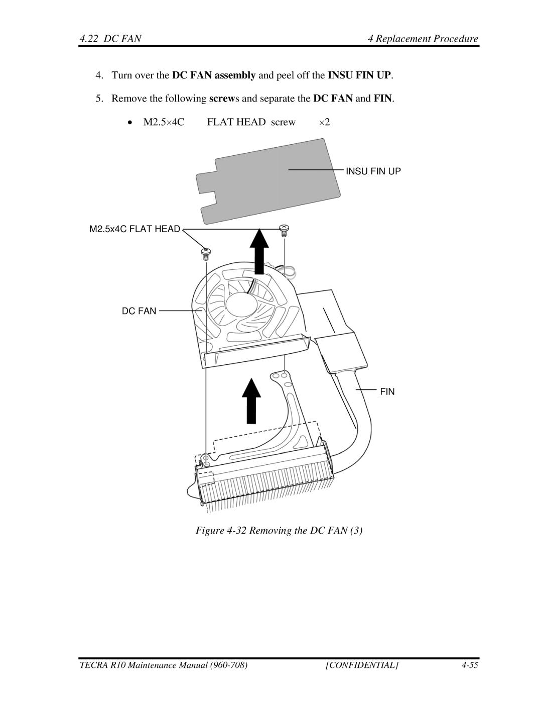 Toshiba TECRA R10 manual Removing the DC FAN 