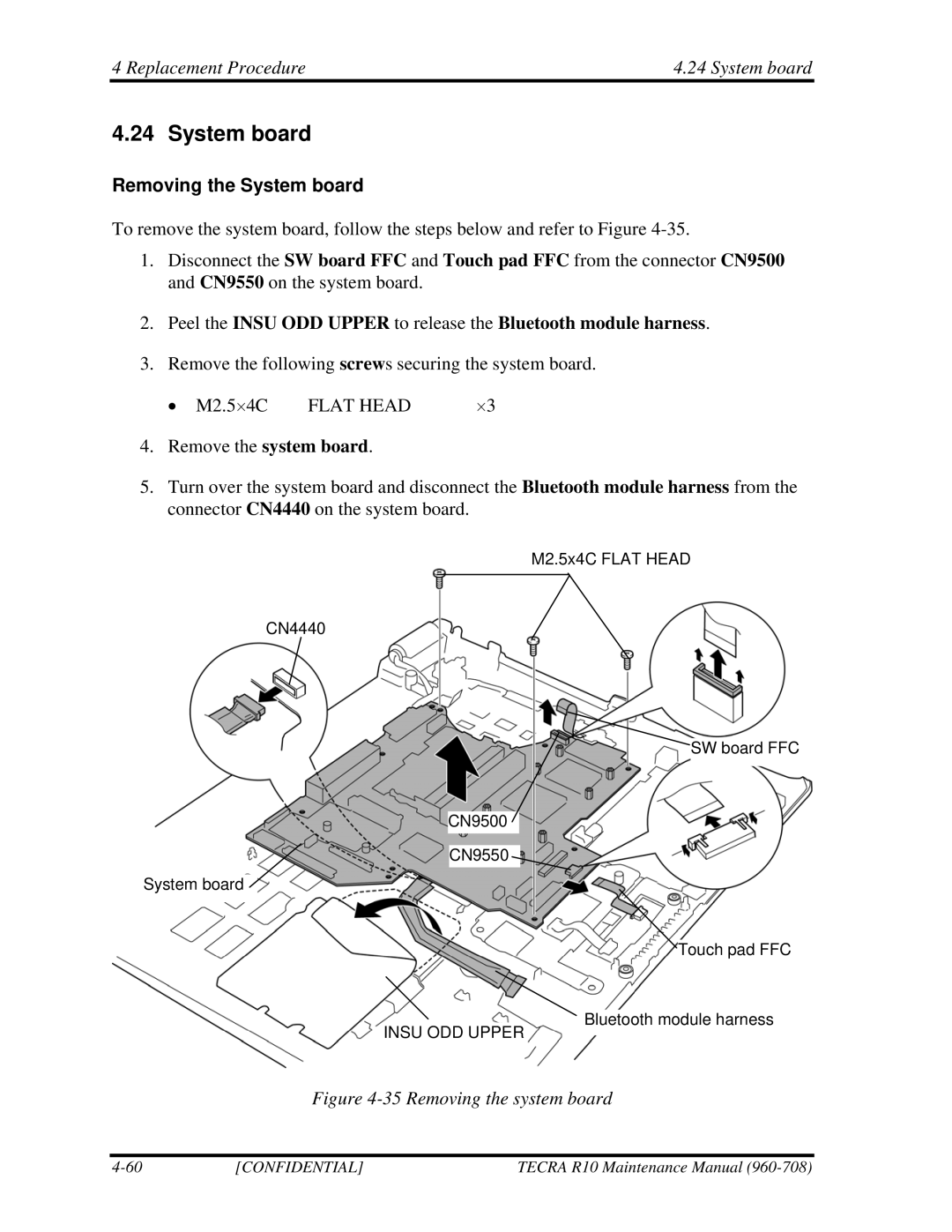 Toshiba TECRA R10 manual Replacement Procedure System board, Removing the System board 