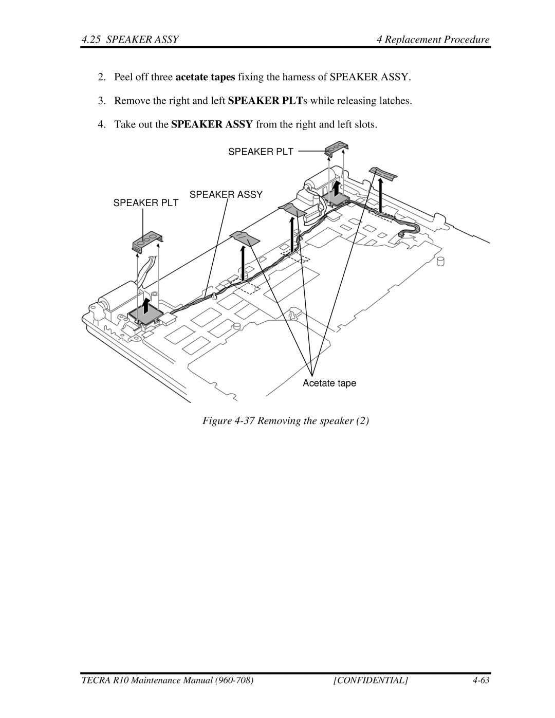 Toshiba TECRA R10 manual Removing the speaker 