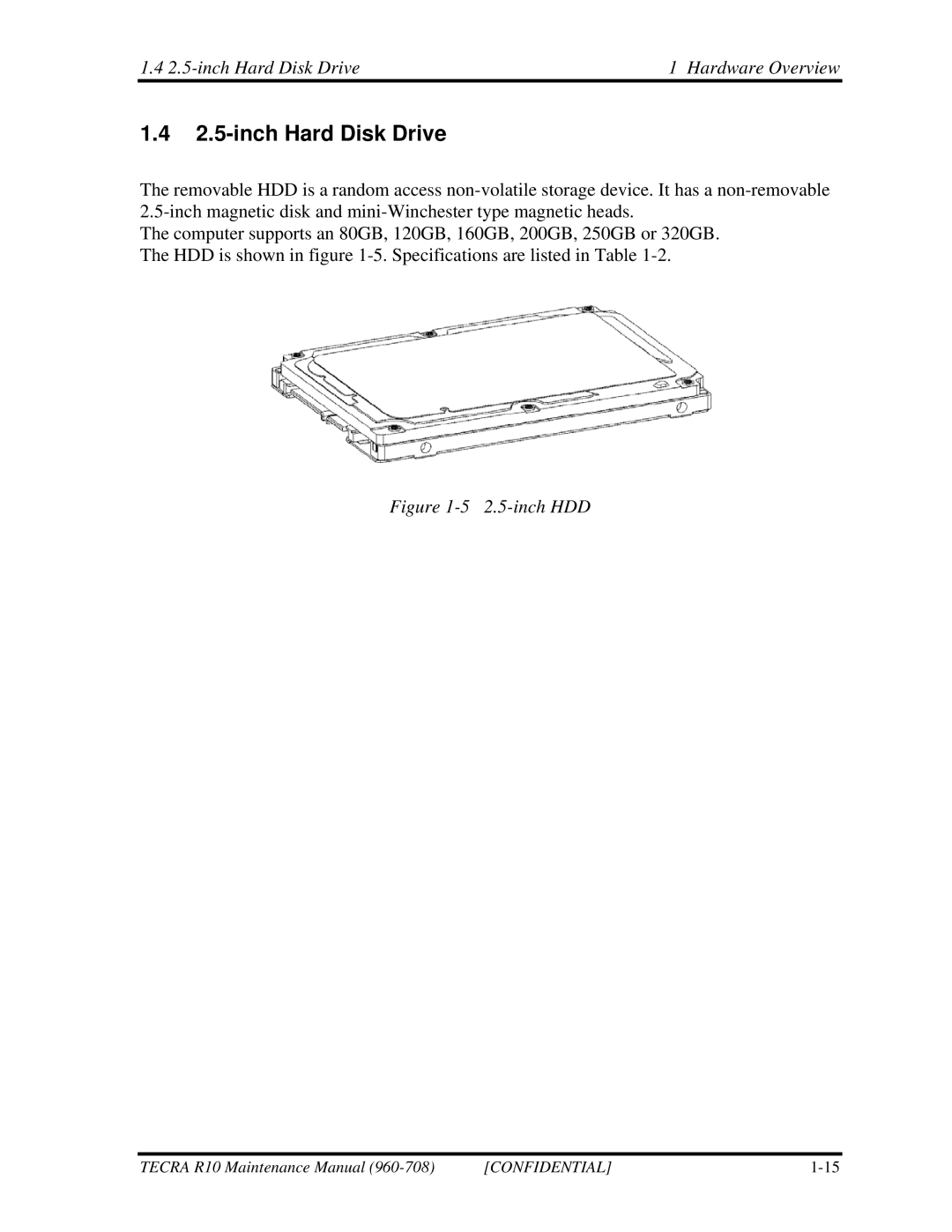 Toshiba TECRA R10 manual inch Hard Disk Drive Hardware Overview 