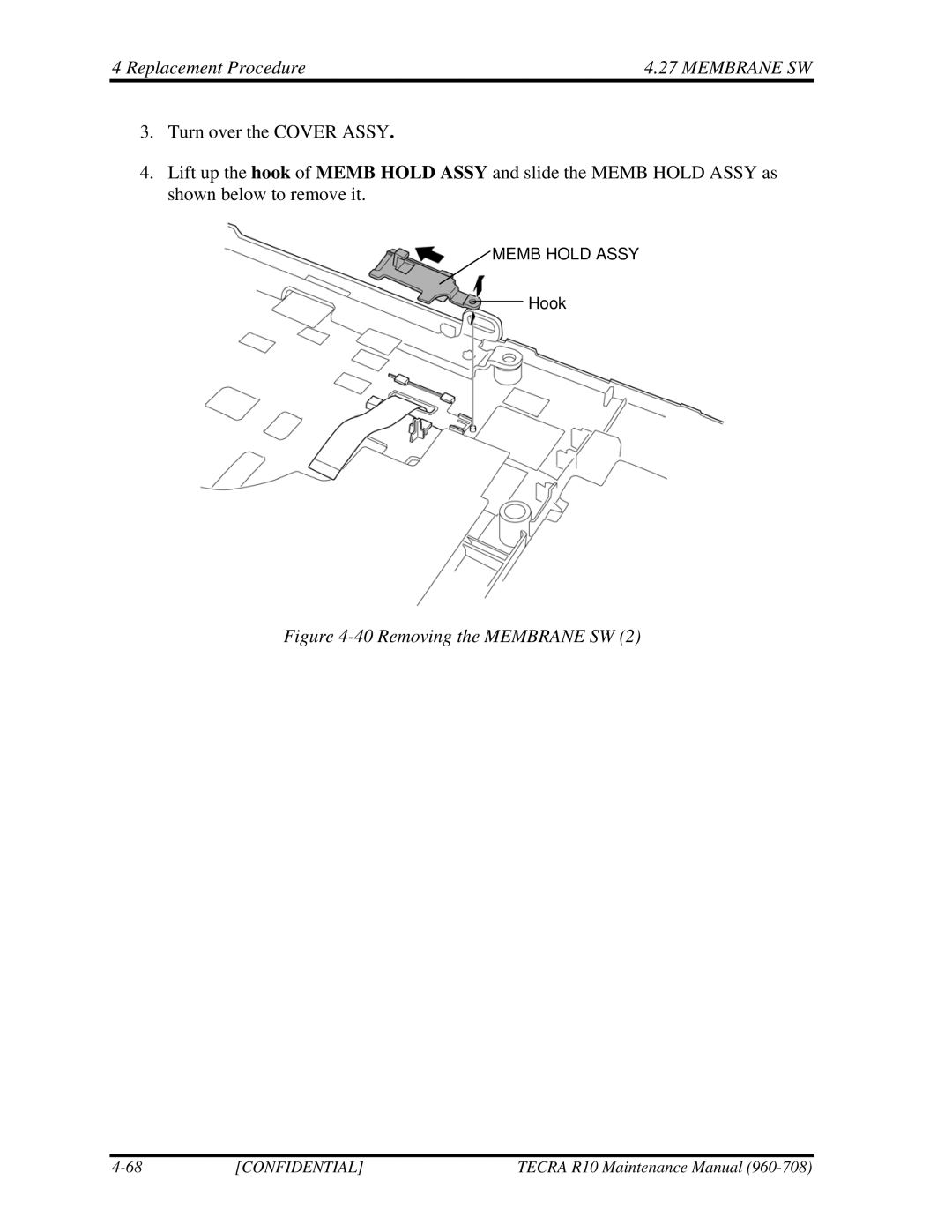 Toshiba TECRA R10 manual Removing the Membrane SW 