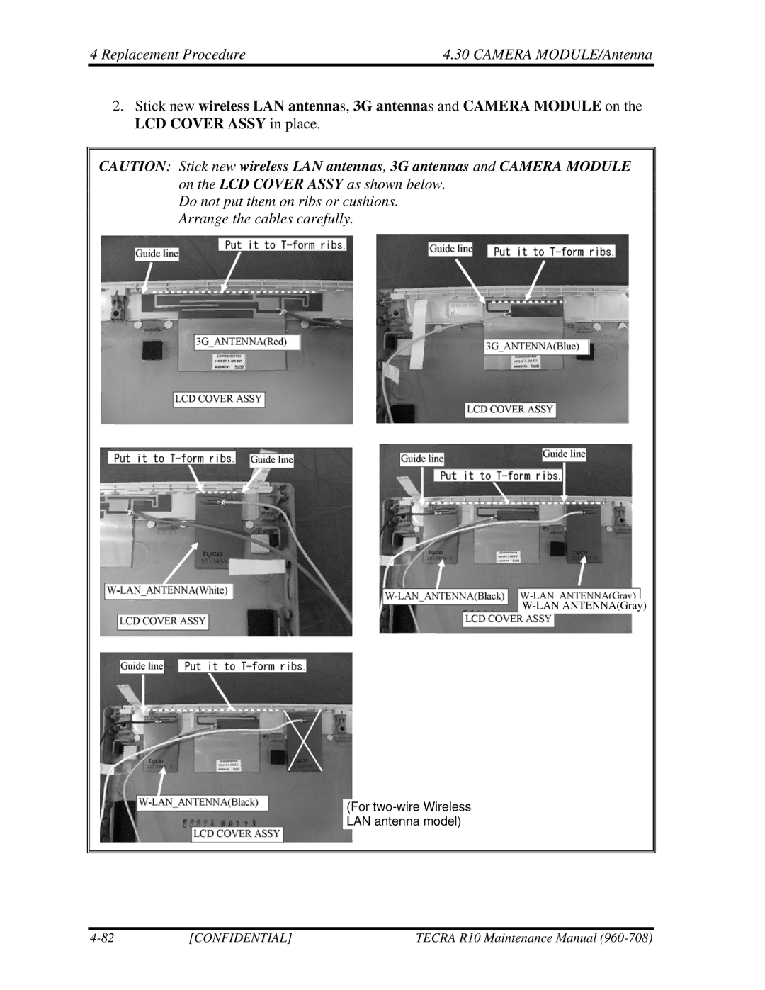 Toshiba TECRA R10 manual For two-wire Wireless LAN antenna model 