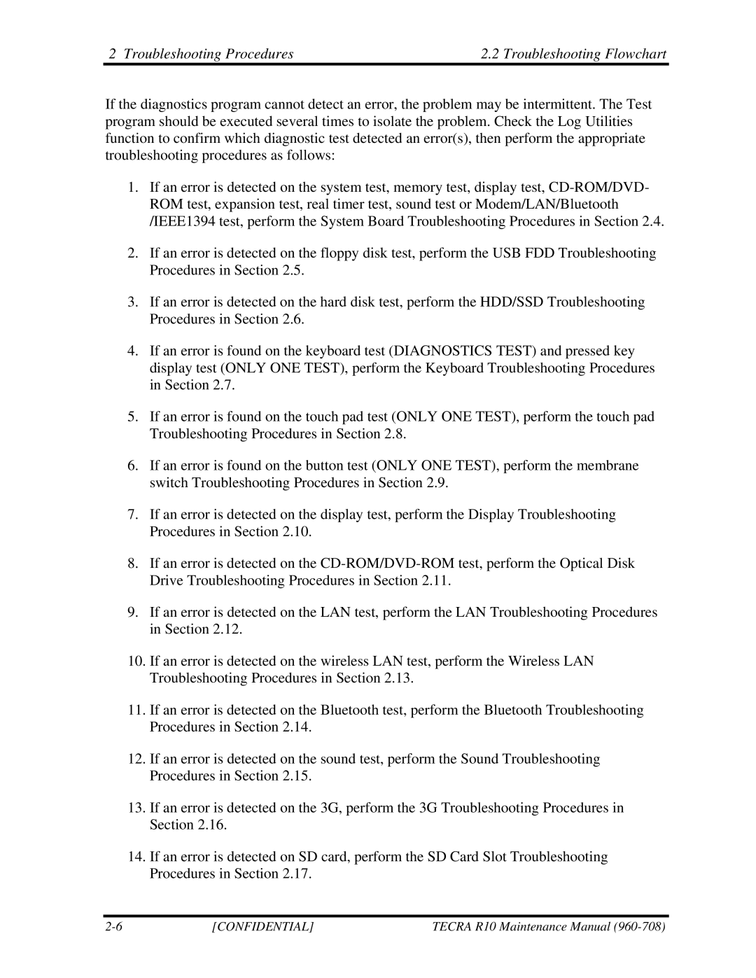 Toshiba TECRA R10 manual Troubleshooting Procedures Troubleshooting Flowchart 