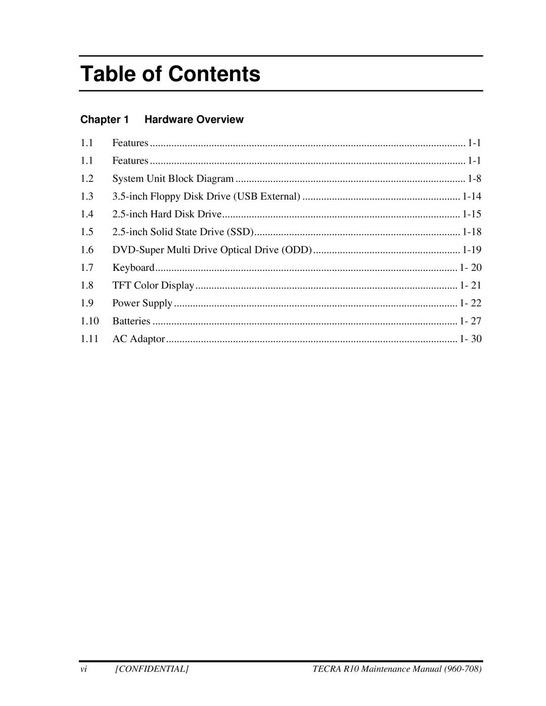 Toshiba TECRA R10 manual Table of Contents 