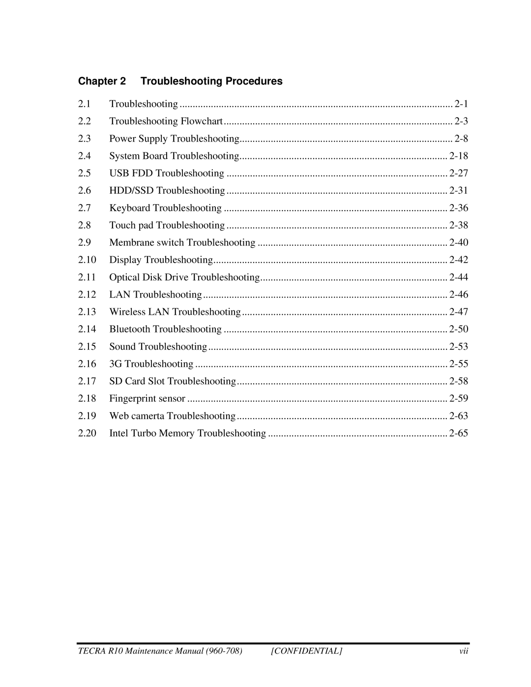 Toshiba TECRA R10 manual Troubleshooting Procedures 