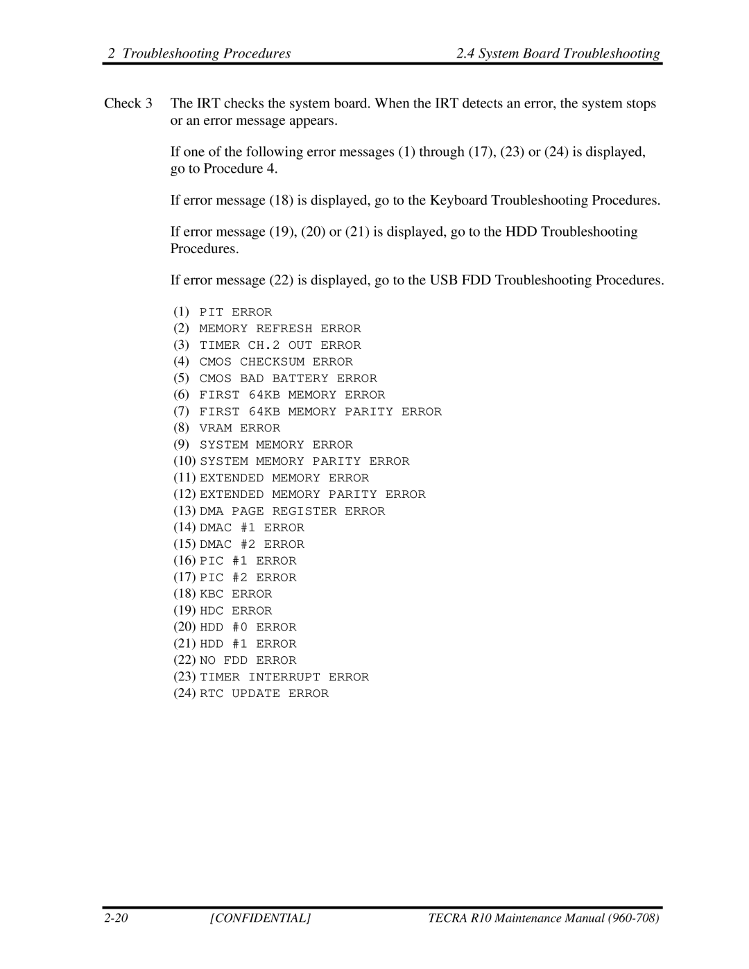 Toshiba TECRA R10 manual KBC Error HDC Error 