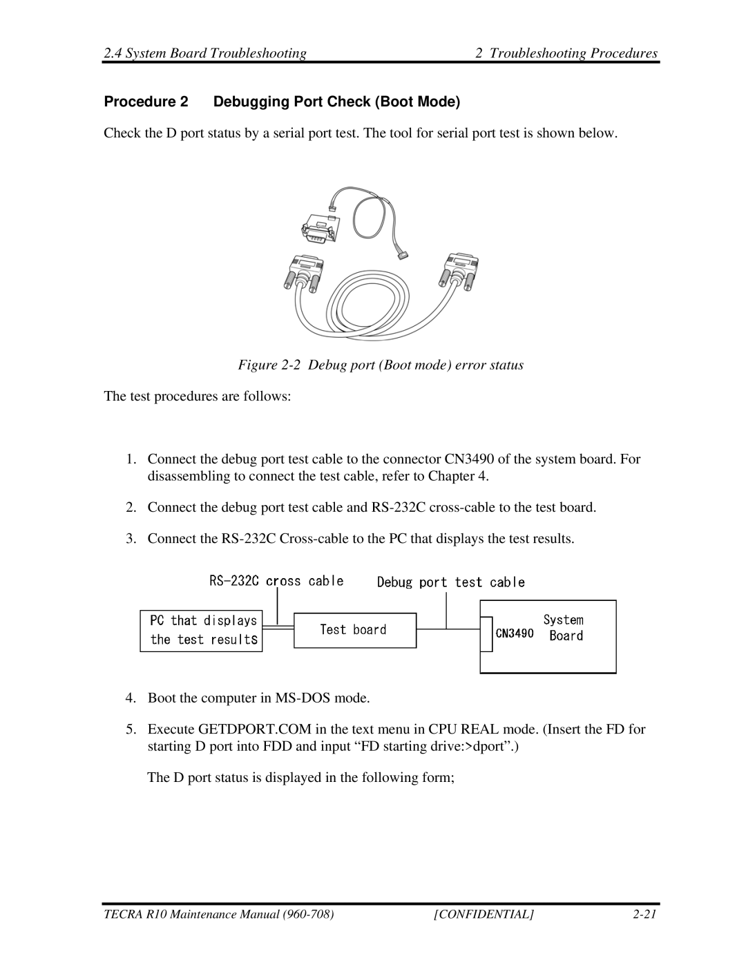 Toshiba TECRA R10 manual Procedure 2 Debugging Port Check Boot Mode 
