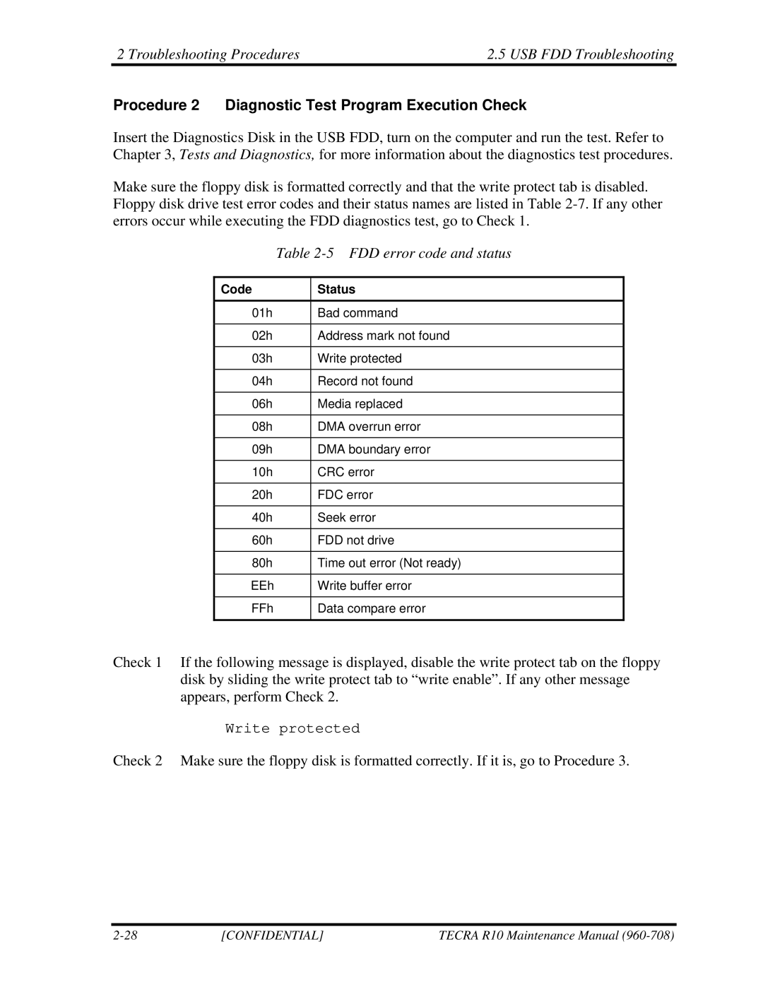 Toshiba TECRA R10 Troubleshooting Procedures USB FDD Troubleshooting, Procedure 2 Diagnostic Test Program Execution Check 