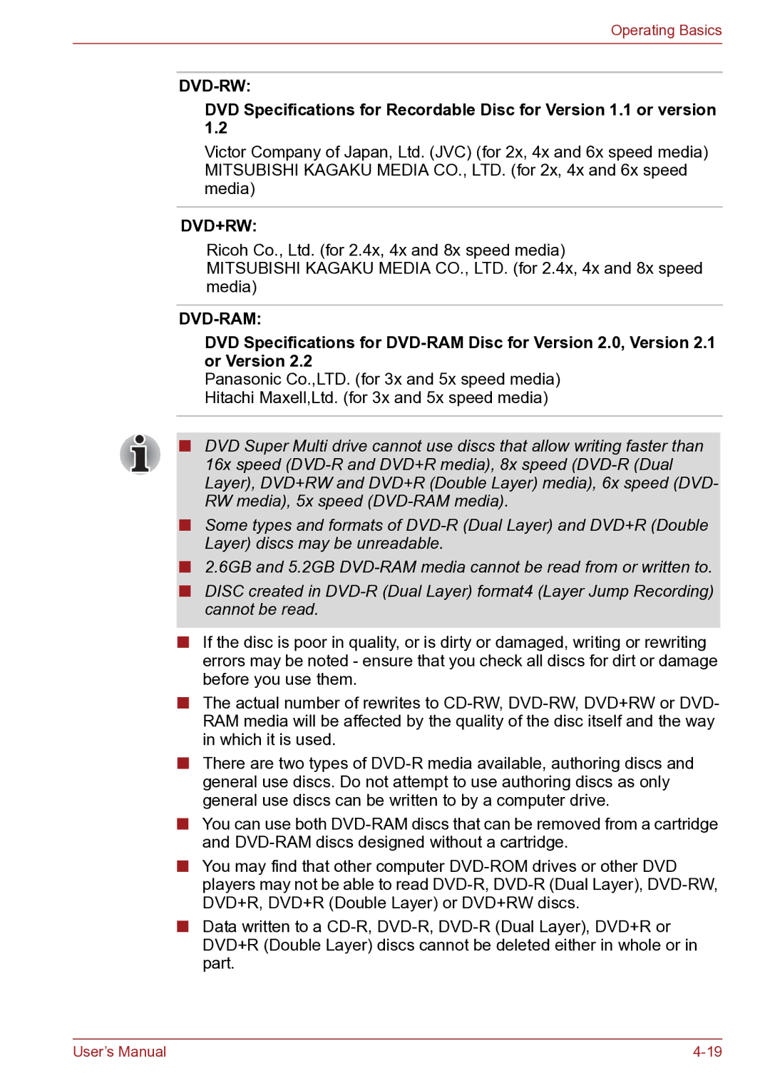 Toshiba TECRA R10 user manual Dvd-Rw 