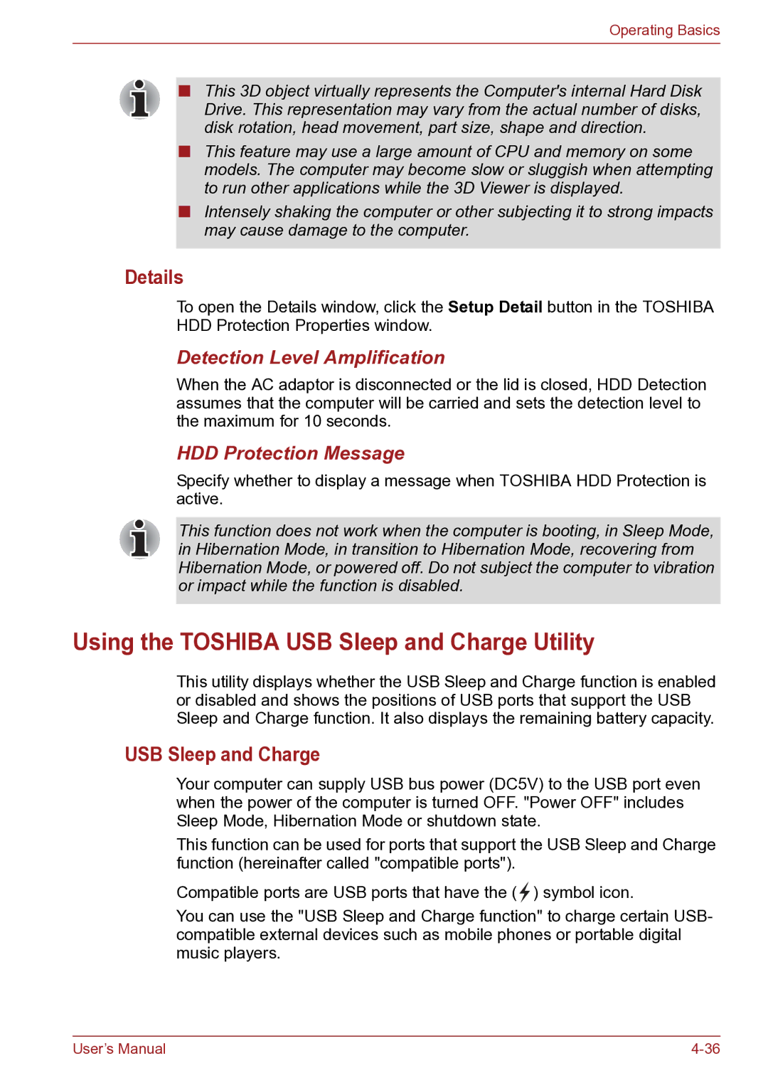 Toshiba TECRA R10 user manual Using the Toshiba USB Sleep and Charge Utility, Details, Detection Level Amplification 