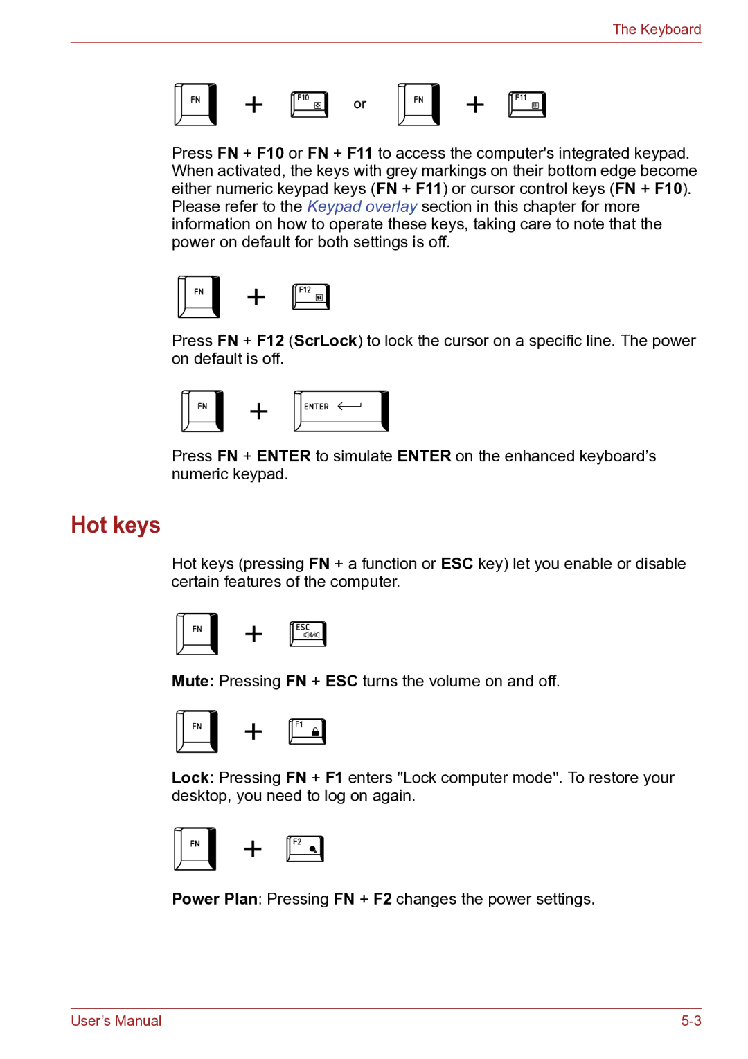 Toshiba TECRA R10 user manual Hot keys 