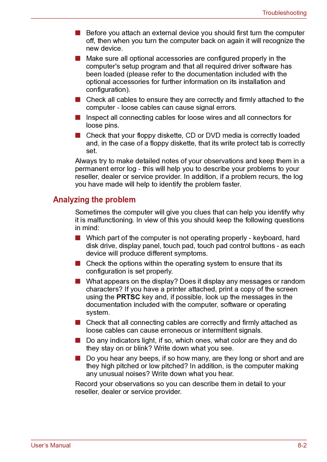 Toshiba TECRA R10 user manual Analyzing the problem 