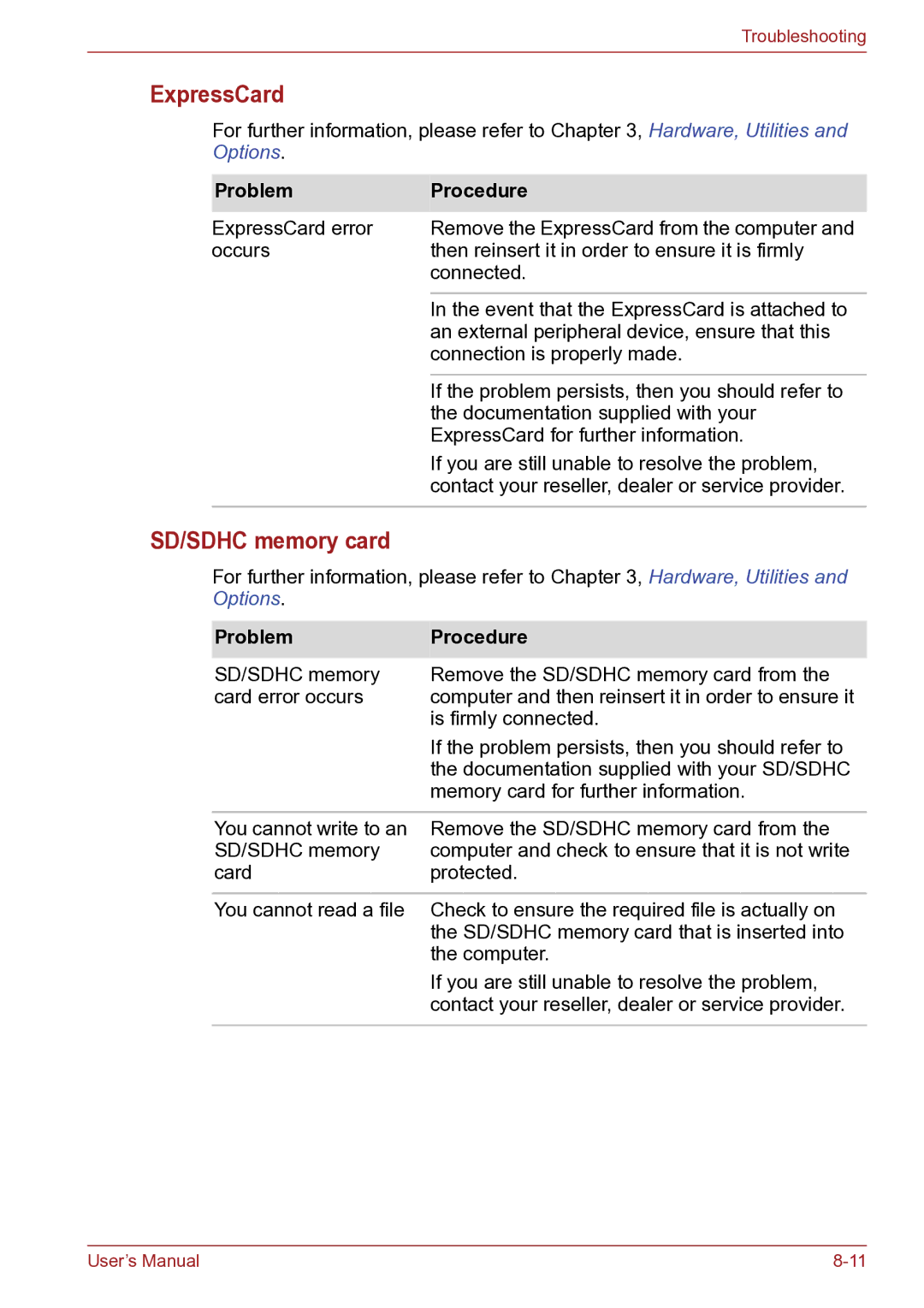 Toshiba TECRA R10 user manual ExpressCard error 