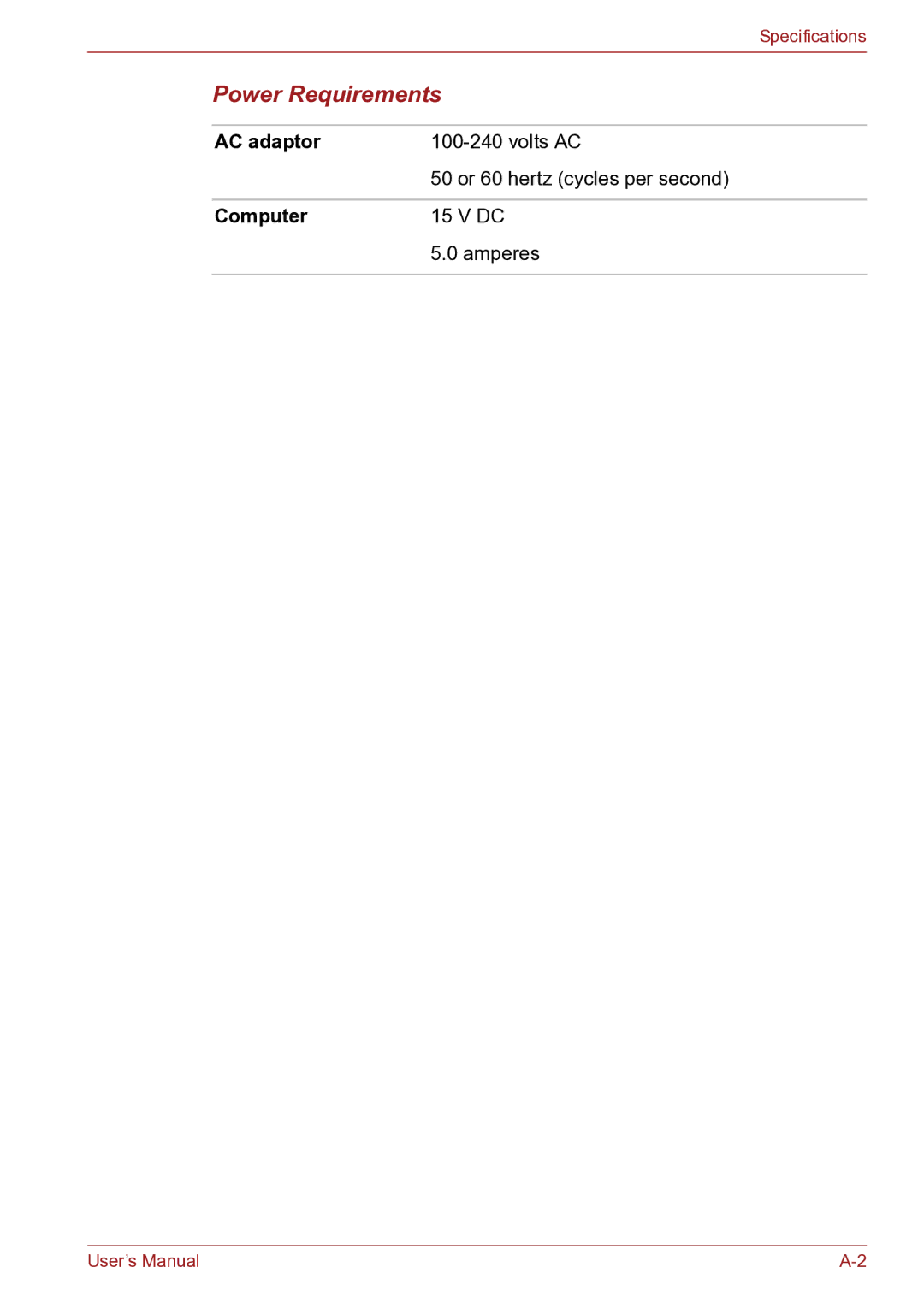 Toshiba TECRA R10 user manual Power Requirements, Computer 