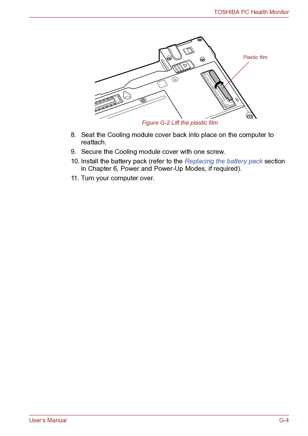 Toshiba TECRA R10 user manual Figure G-2 Lift the plastic film 