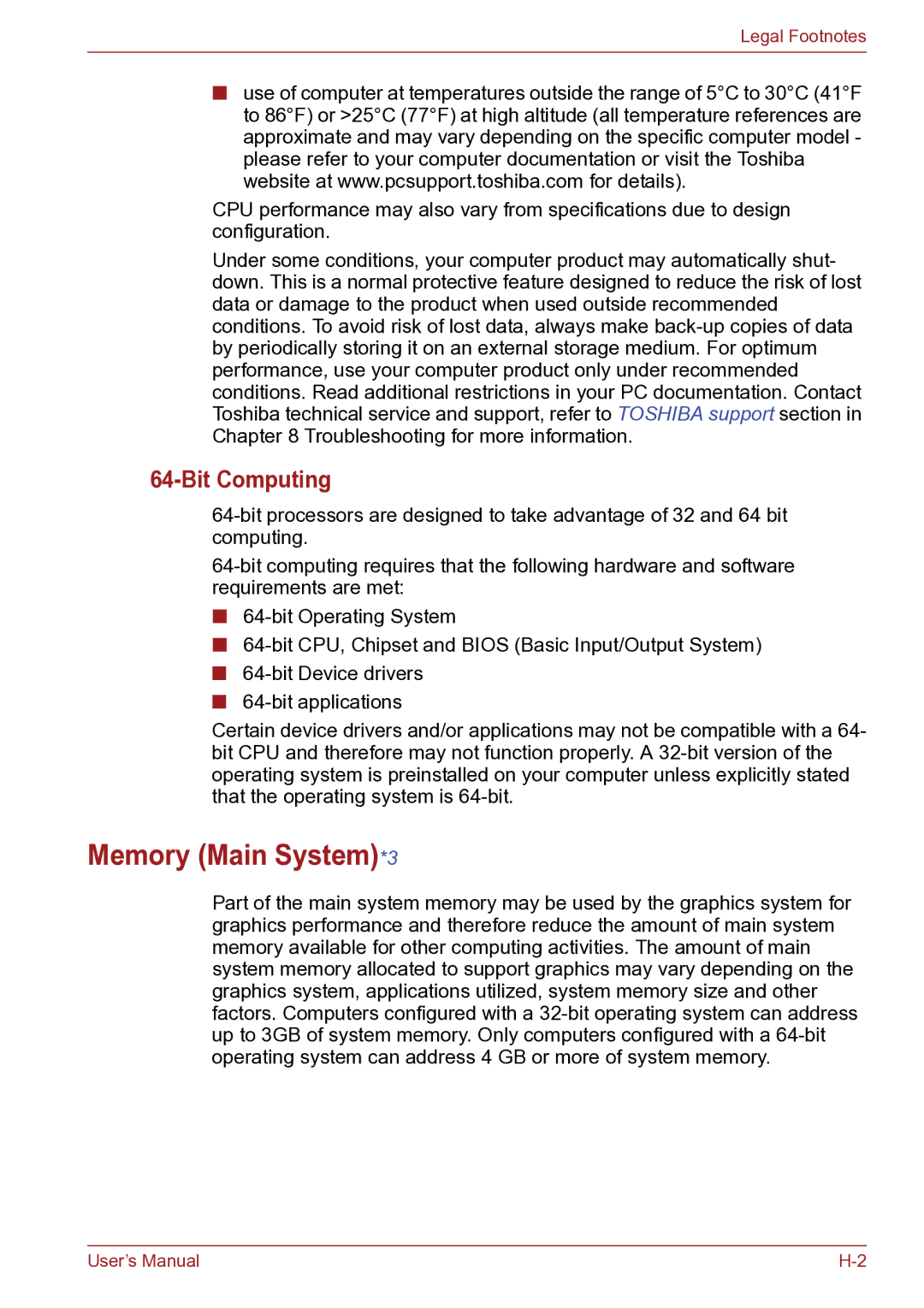 Toshiba TECRA R10 user manual Memory Main System*3, Bit Computing 