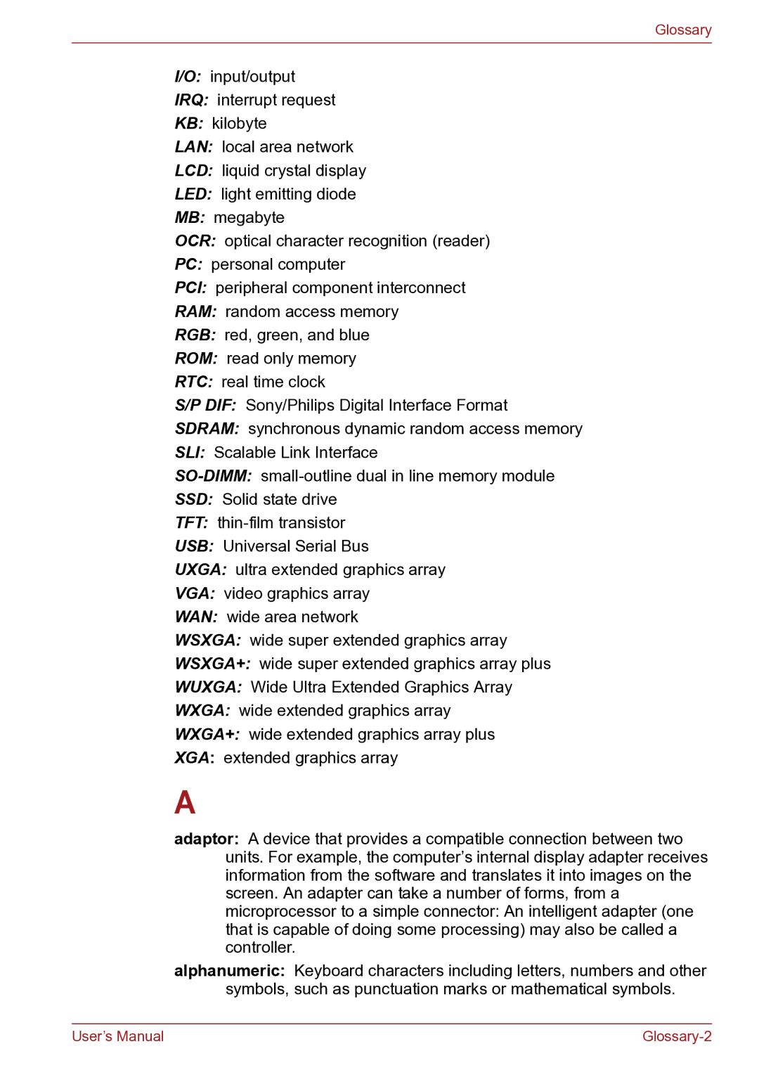 Toshiba TECRA R10 user manual Glossary 