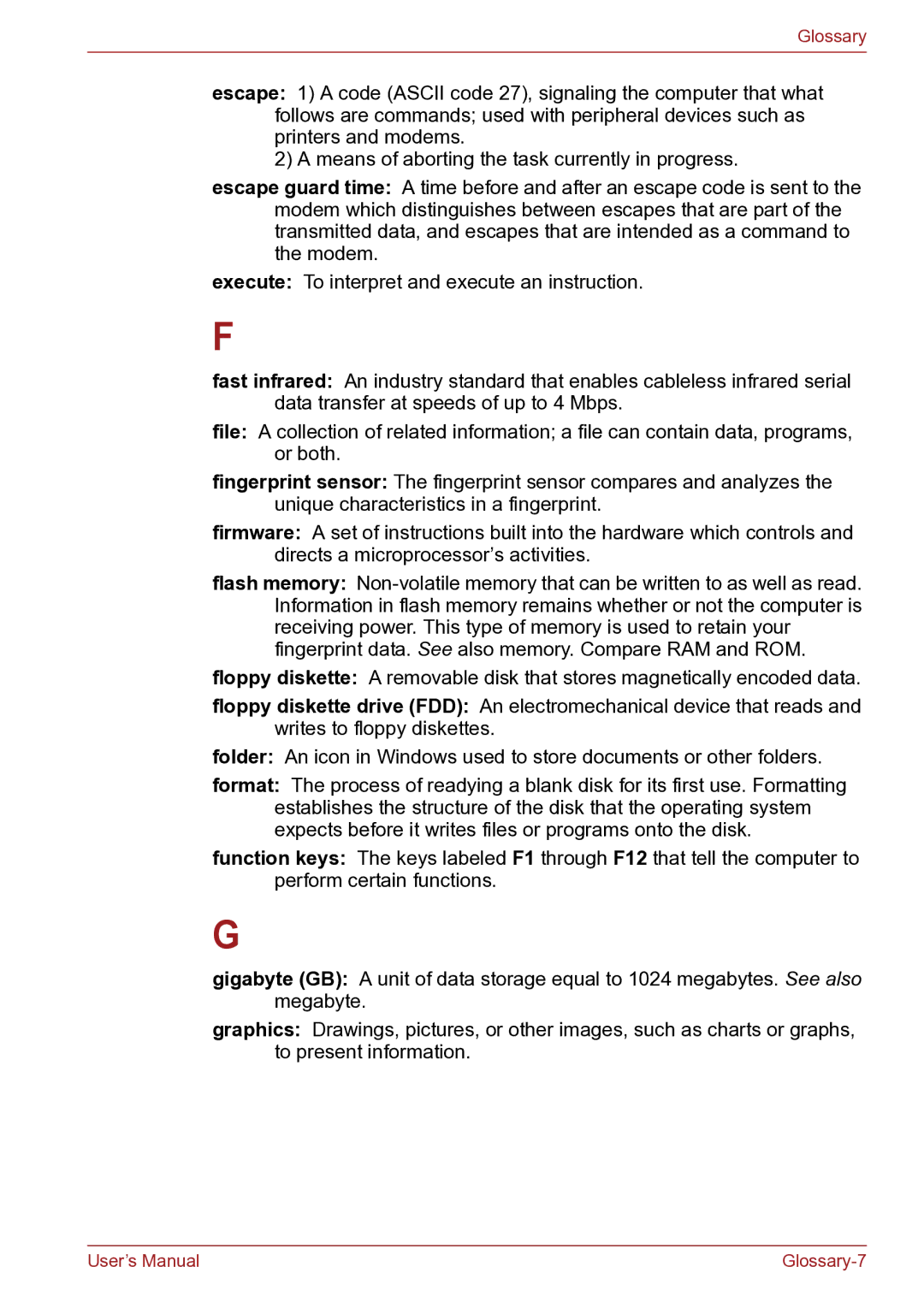 Toshiba TECRA R10 user manual Glossary-7 