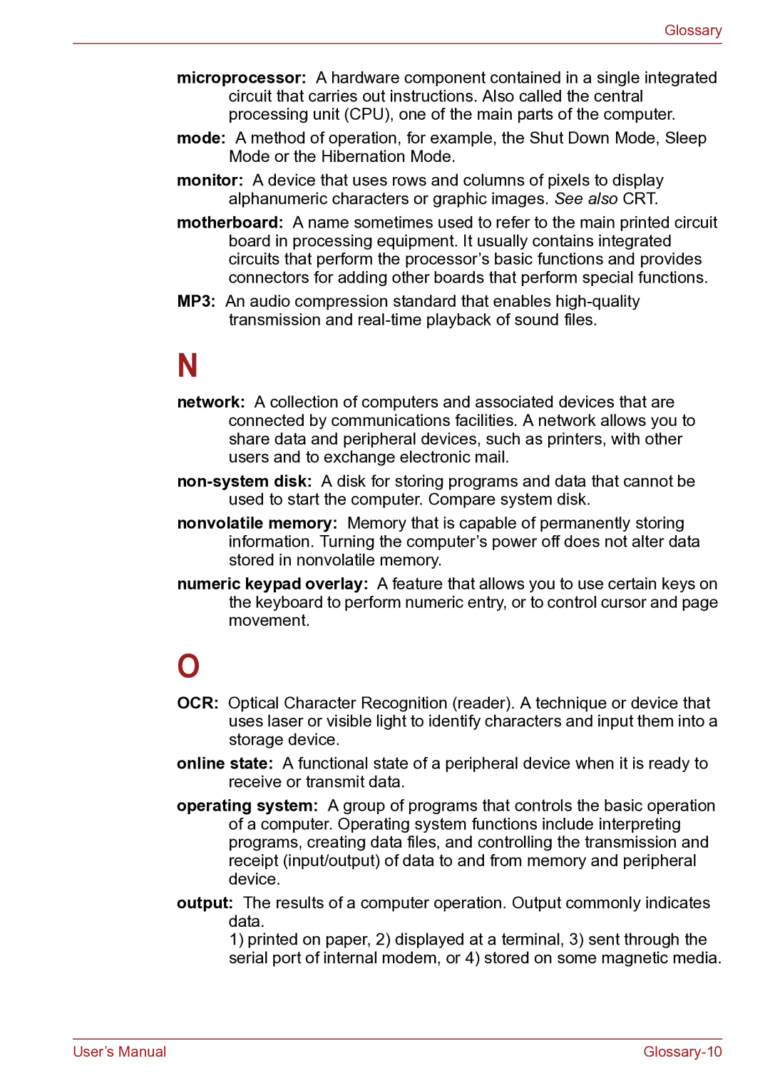 Toshiba TECRA R10 user manual Glossary-10 