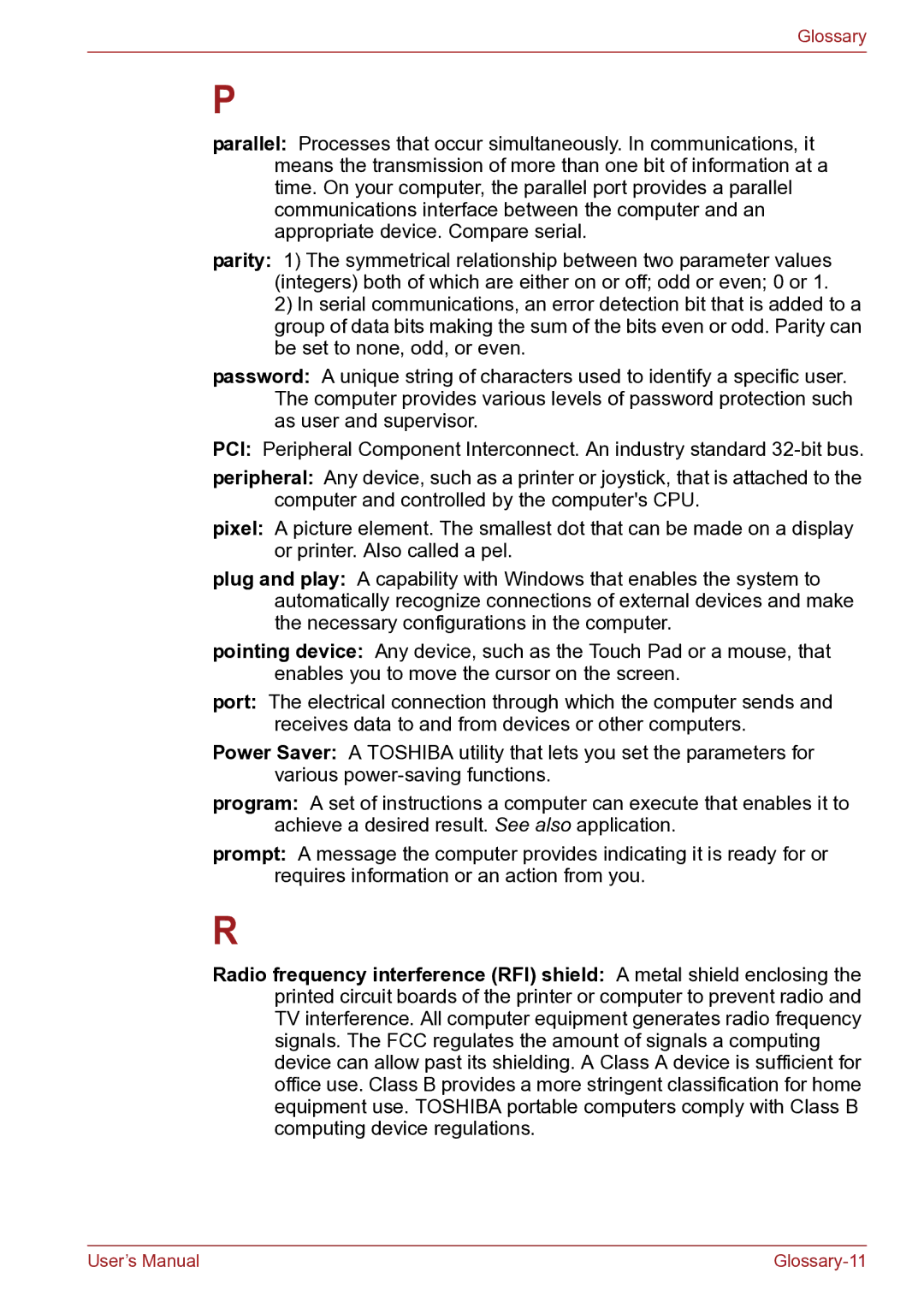 Toshiba TECRA R10 user manual Glossary-11 