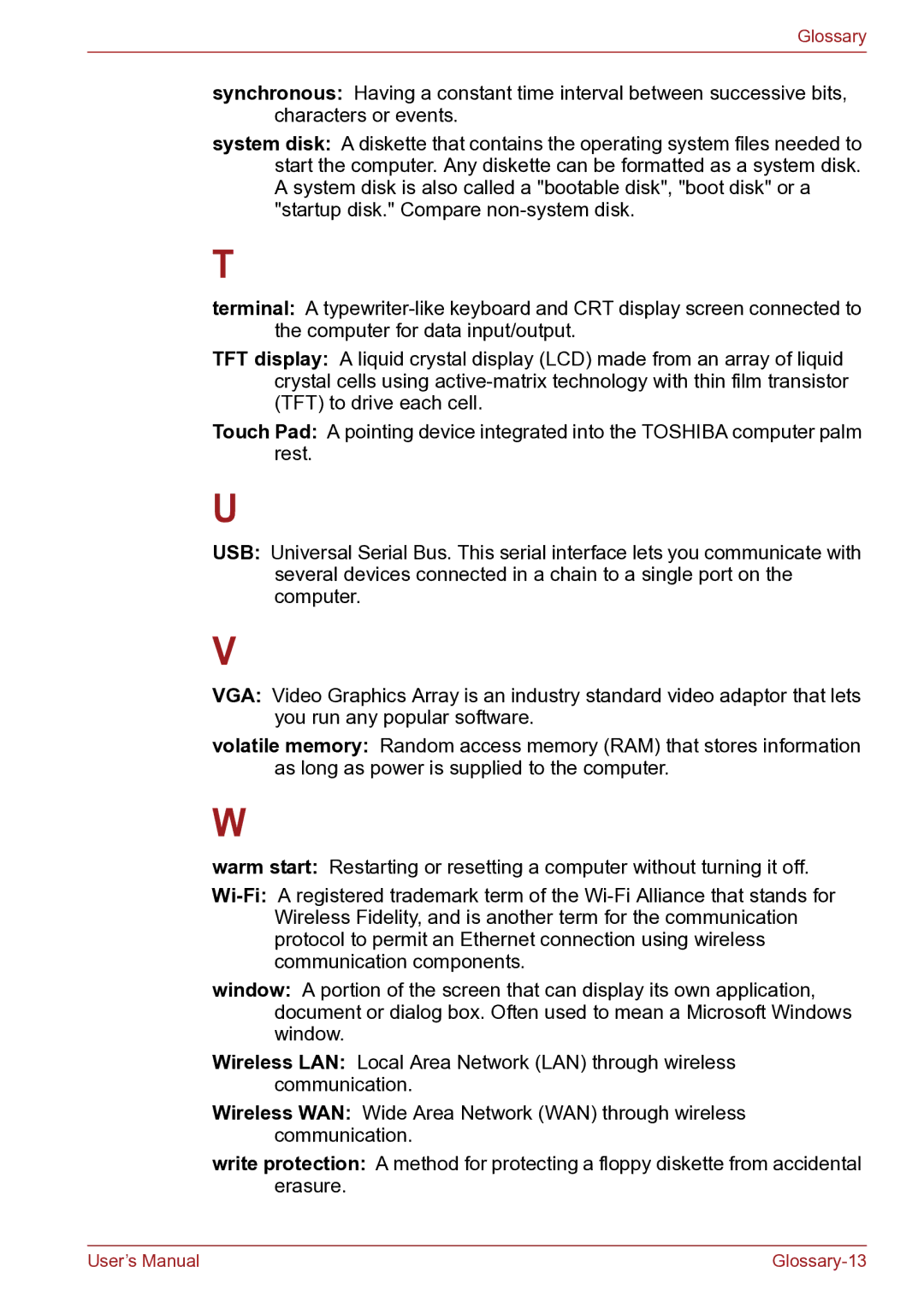 Toshiba TECRA R10 user manual Glossary-13 