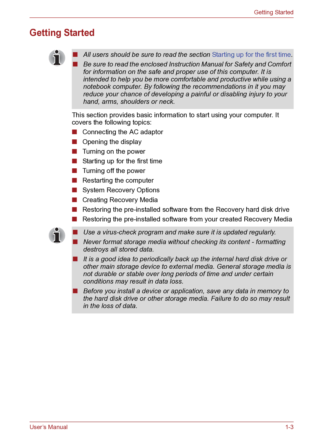 Toshiba TECRA R10 user manual Getting Started 