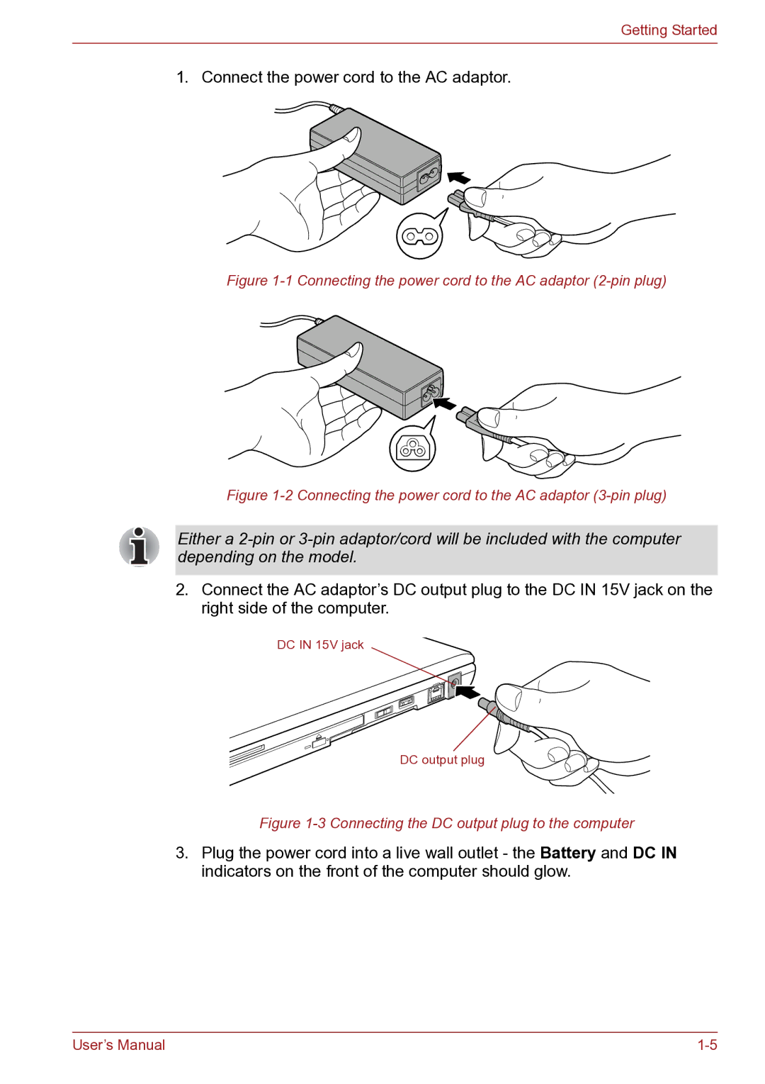 Toshiba TECRA R10 user manual Connect the power cord to the AC adaptor 